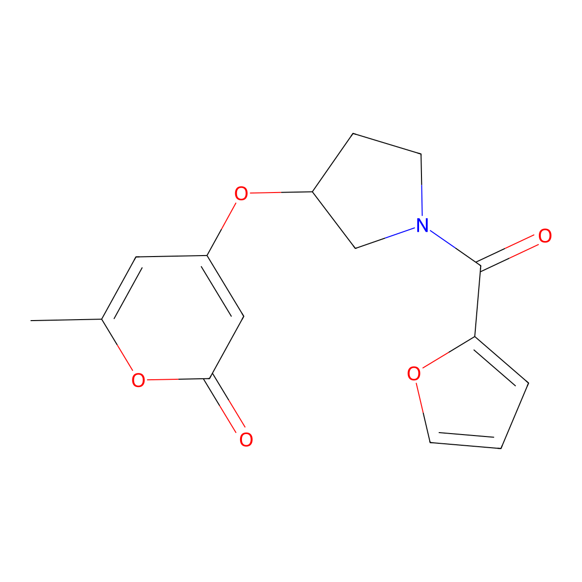 4-{[1-(furan-2-carbonyl)pyrrolidin-3-yl]oxy}-6-methyl-2H-pyran-2-one molecular structure, CAS 1706221-81-9