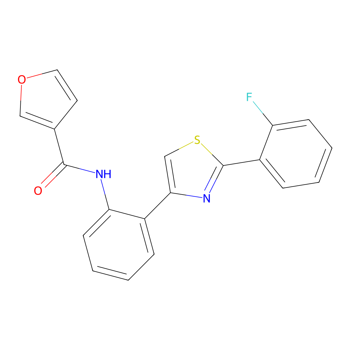 N-(2-(2-(2-fluorophenyl)thiazol-4-yl)phenyl)furan-3-carboxamide molecular structure, CAS 1706222-22-1