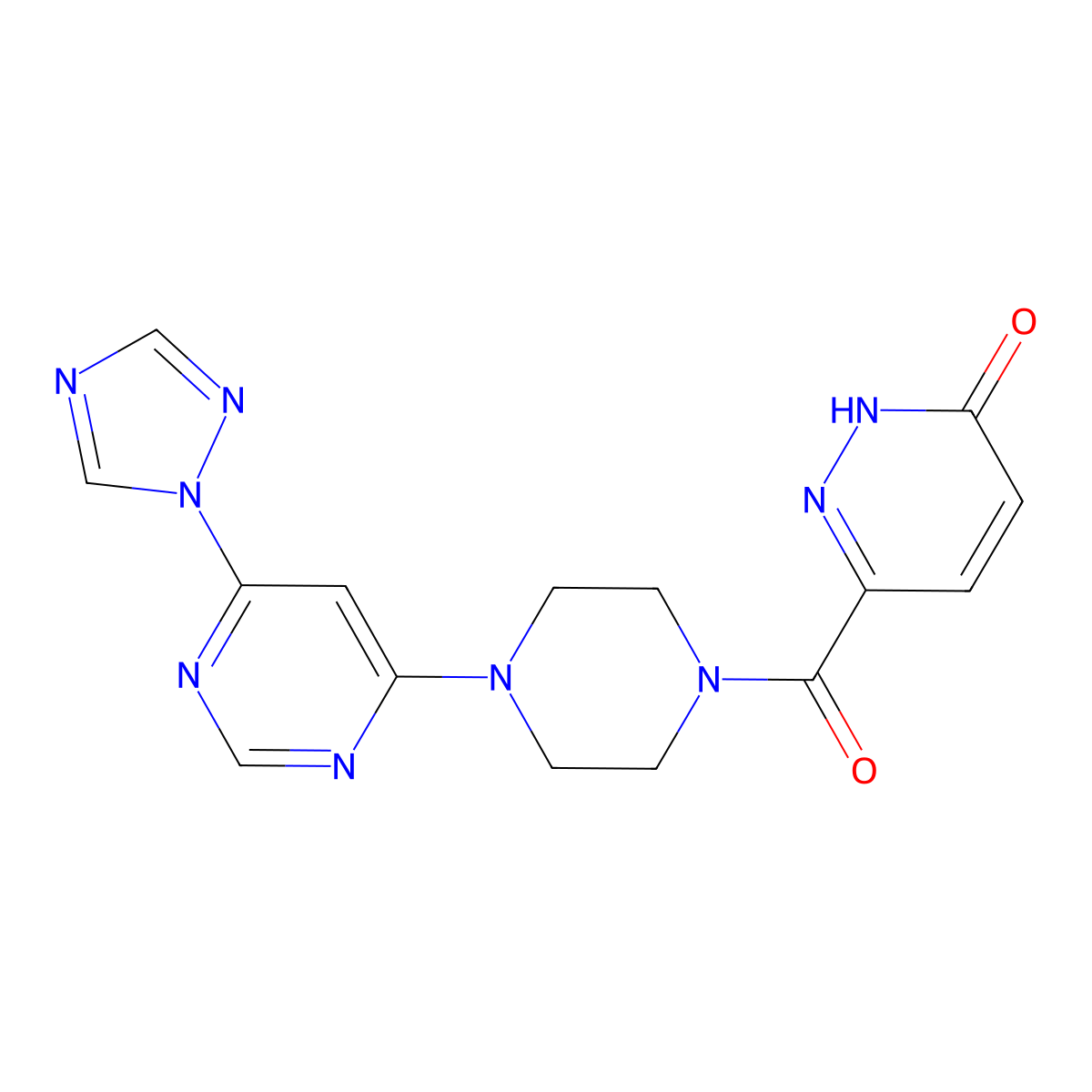 6-(4-(6-(1H-1,2,4-triazol-1-yl)pyrimidin-4-yl)piperazine-1-carbonyl)pyridazin-3(2H)-one molecular structure, CAS 1706222-48-1