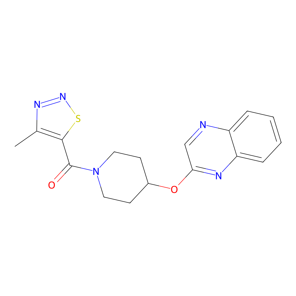 2-{[1-(4-Methyl-1,2,3-thiadiazole-5-carbonyl)piperidin-4-yl]oxy}quinoxaline molecular structure, CAS 1706222-53-8