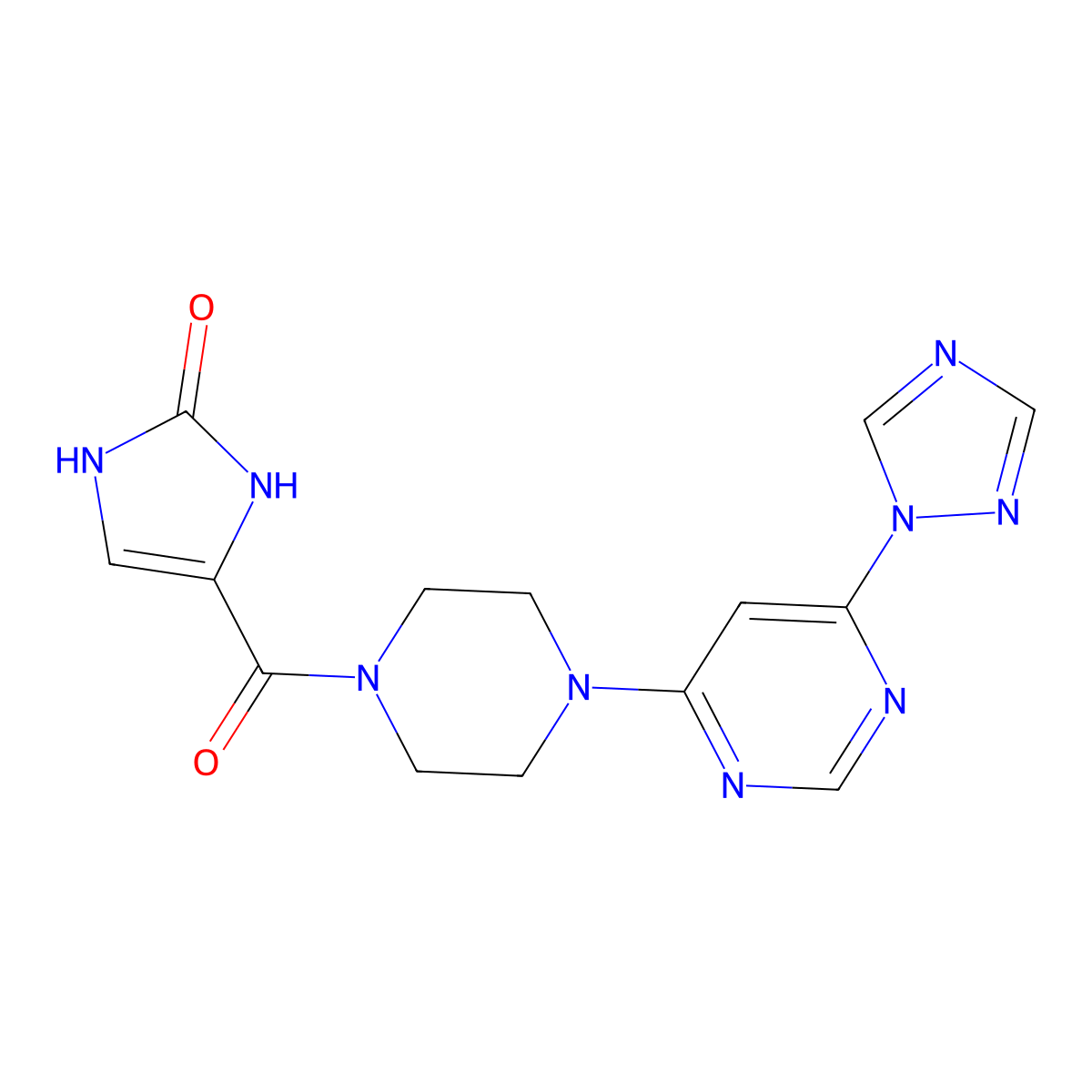 4-(4-(6-(1H-1,2,4-triazol-1-yl)pyrimidin-4-yl)piperazine-1-carbonyl)-1H-imidazol-2(3H)-one molecular structure, CAS 1706222-70-9