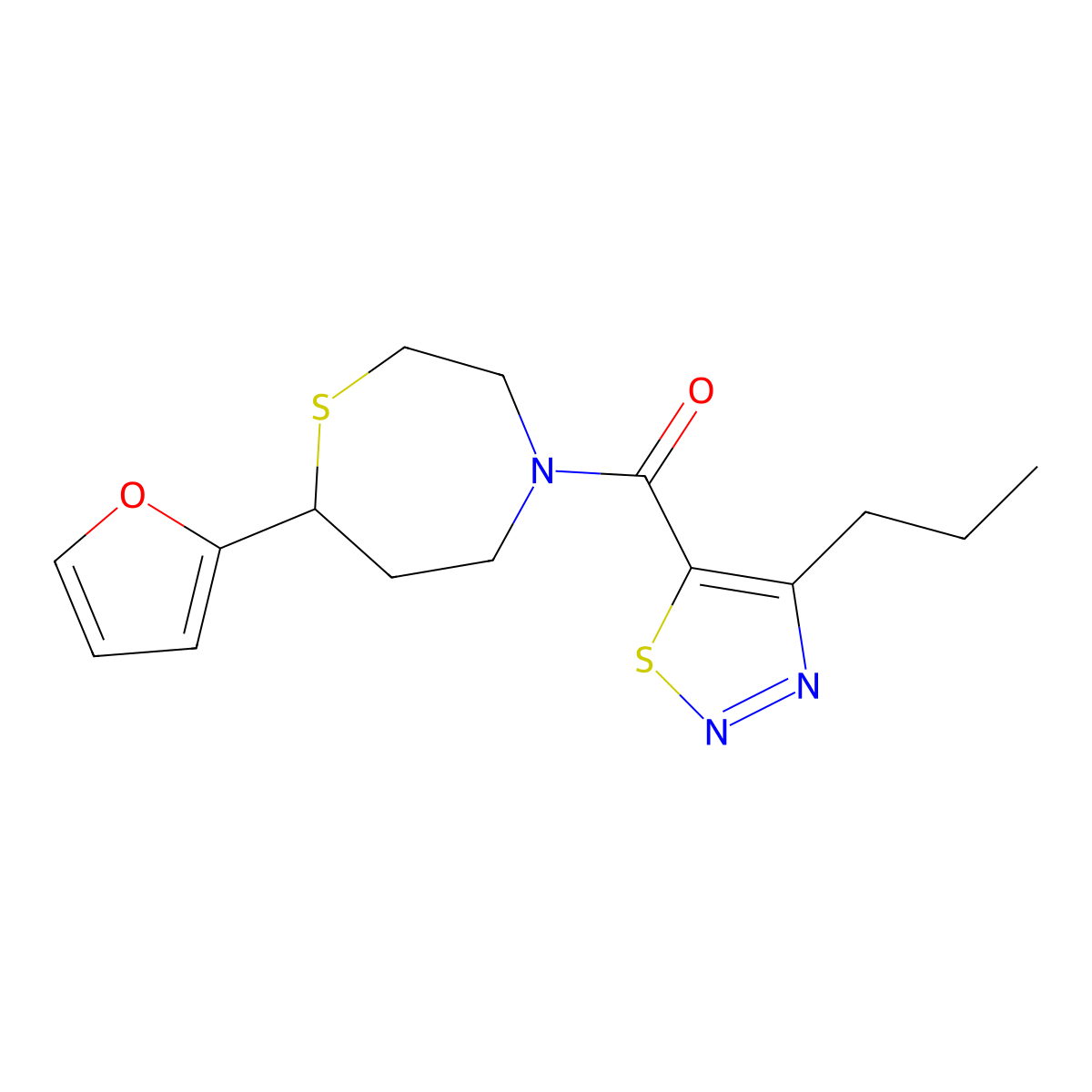 (7-(Furan-2-yl)-1,4-thiazepan-4-yl)(4-propyl-1,2,3-thiadiazol-5-yl)methanone molecular structure, CAS 1706222-95-8