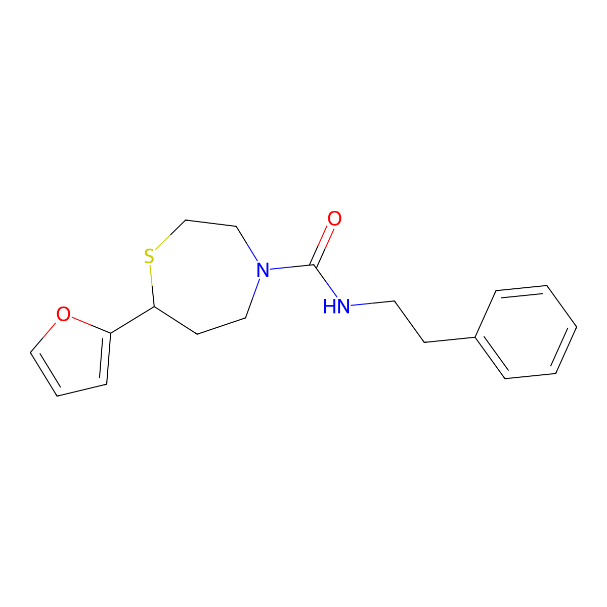 7-(furan-2-yl)-N-phenethyl-1,4-thiazepane-4-carboxamide molecular structure, CAS 1706223-49-5