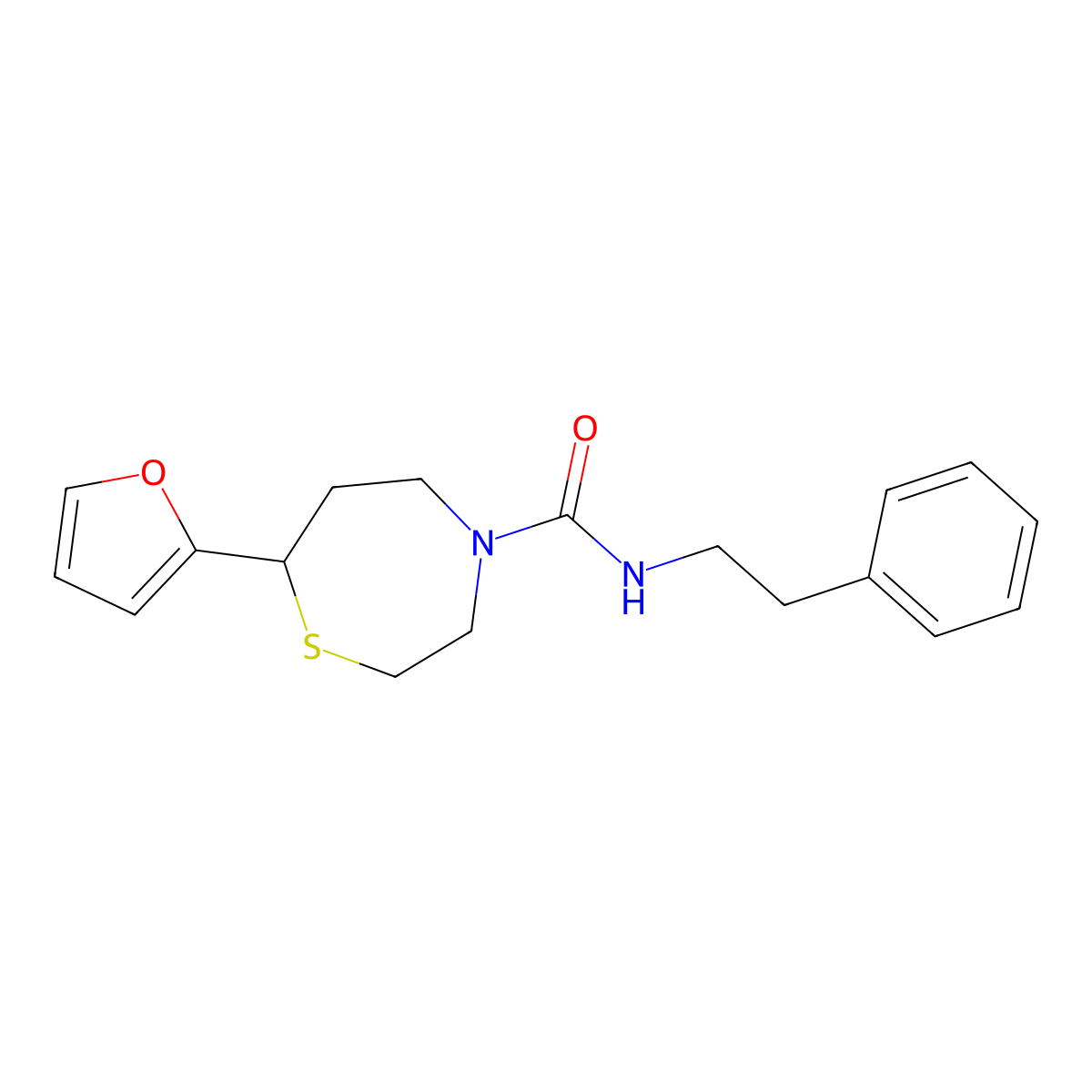 7-(furan-2-yl)-N-phenethyl-1,4-thiazepane-4-carboxamide molecular structure, CAS 1706223-49-5