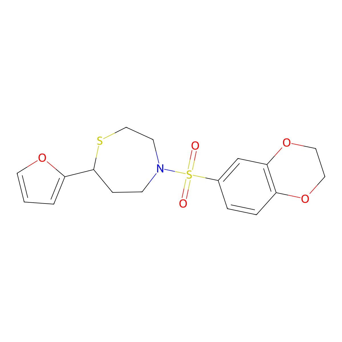 4-((2,3-Dihydrobenzo[b][1,4]dioxin-6-yl)sulfonyl)-7-(furan-2-yl)-1,4-thiazepane molecular structure, CAS 1706223-57-5