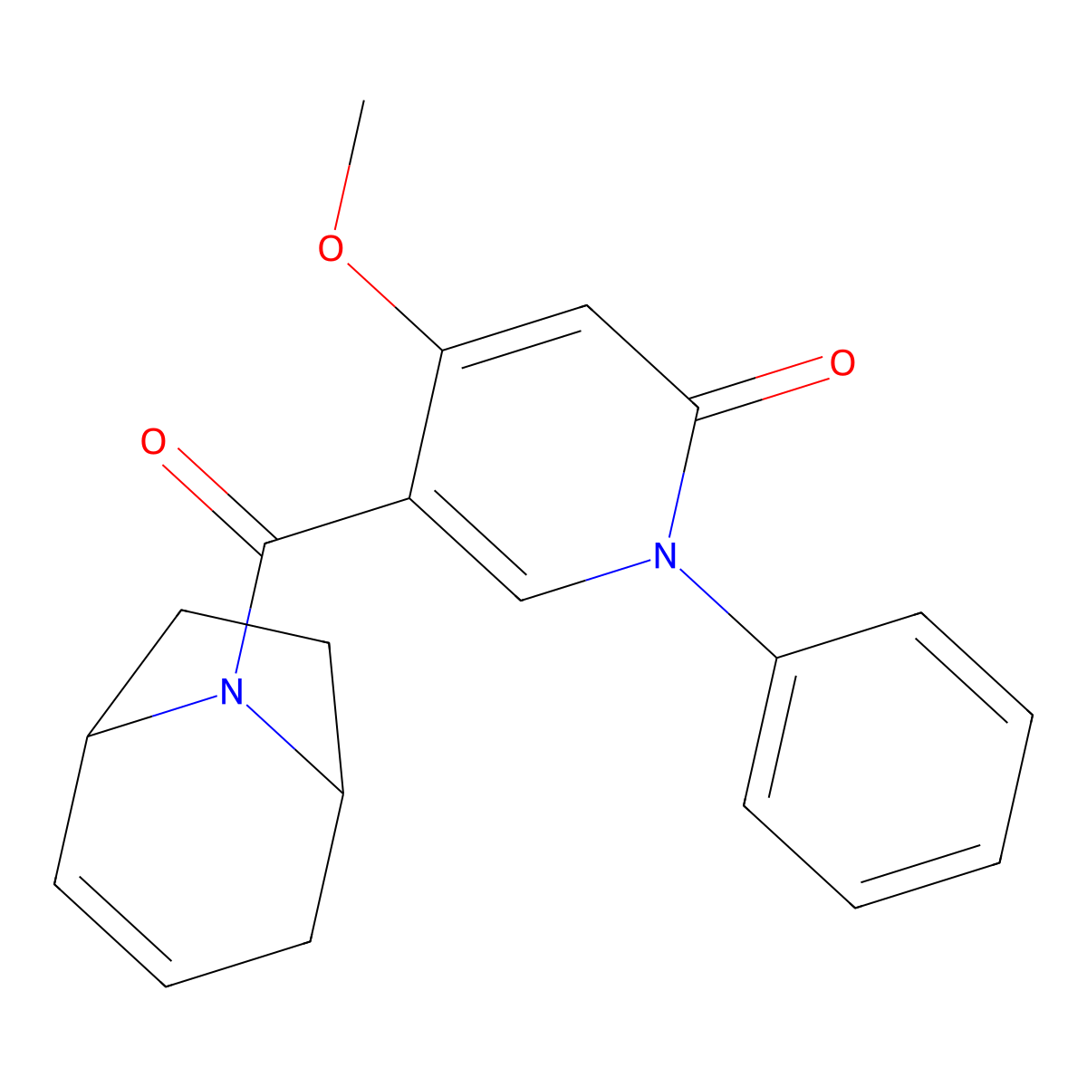 5-{8-Azabicyclo[3.2.1]oct-2-ene-8-carbonyl}-4-methoxy-1-phenyl-1,2-dihydropyridin-2-one molecular structure, CAS 1706224-30-7