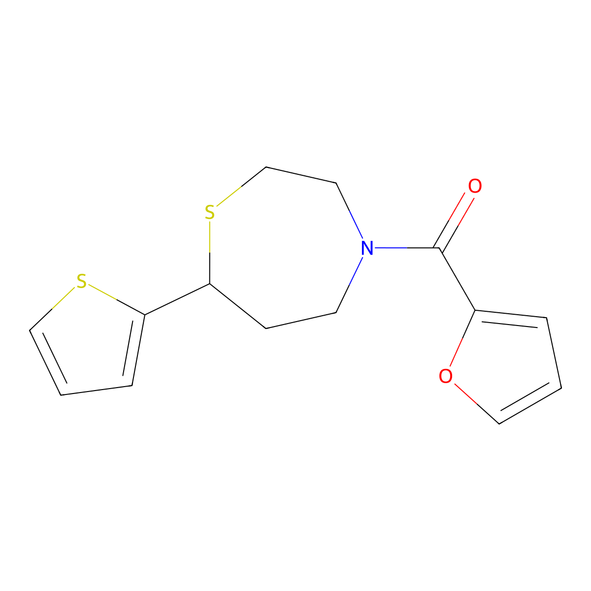 Furan-2-yl(7-(thiophen-2-yl)-1,4-thiazepan-4-yl)methanone molecular structure, CAS 1706224-33-0
