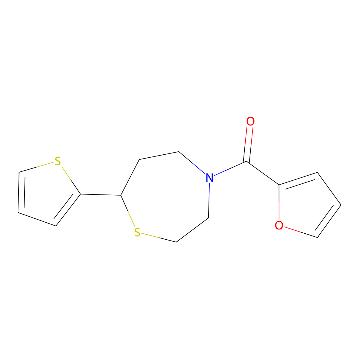 Furan-2-yl(7-(thiophen-2-yl)-1,4-thiazepan-4-yl)methanone molecular structure, CAS 1706224-33-0