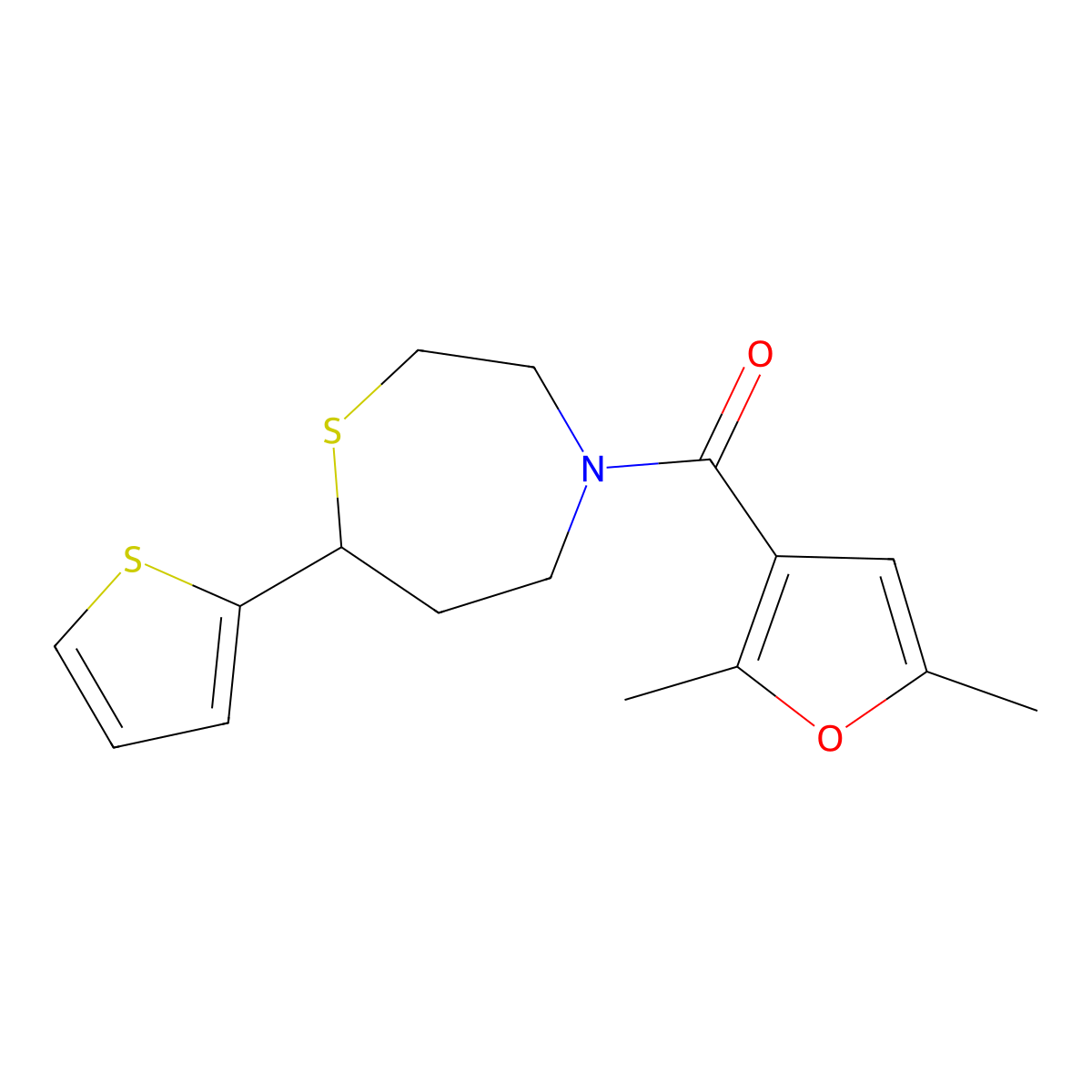 (2,5-Dimethylfuran-3-yl)(7-(thiophen-2-yl)-1,4-thiazepan-4-yl)methanone molecular structure, CAS 1706224-48-7