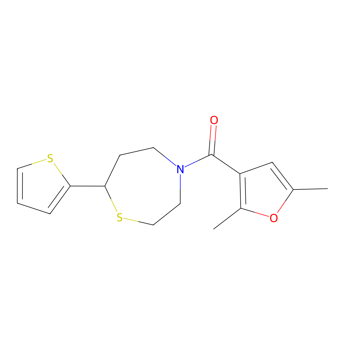 (2,5-Dimethylfuran-3-yl)(7-(thiophen-2-yl)-1,4-thiazepan-4-yl)methanone molecular structure, CAS 1706224-48-7