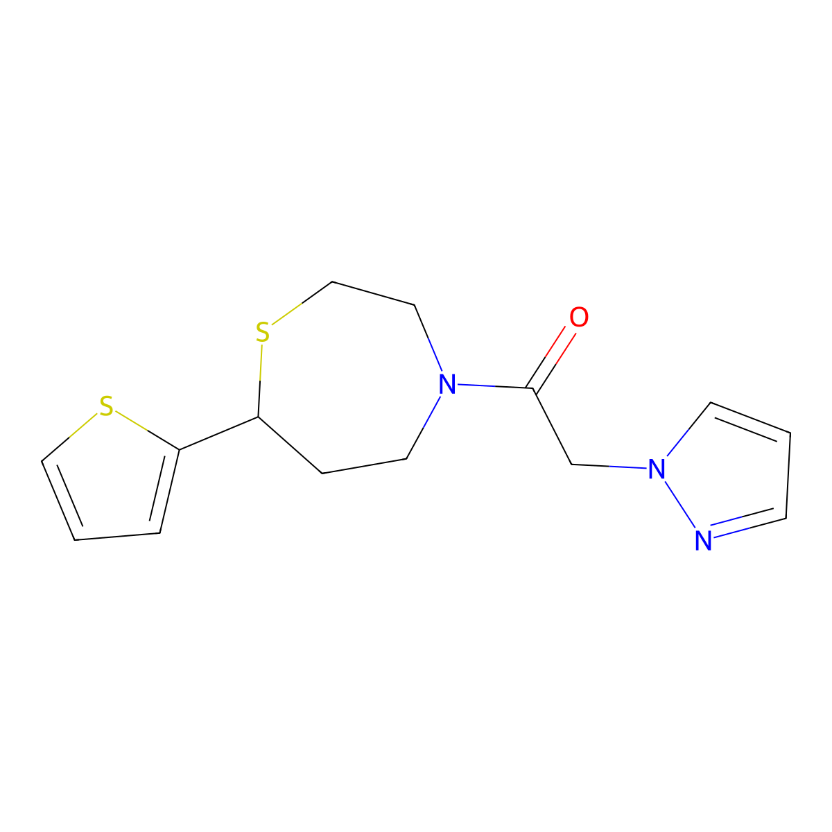 2-(1H-pyrazol-1-yl)-1-(7-(thiophen-2-yl)-1,4-thiazepan-4-yl)ethanone molecular structure, CAS 1706224-63-6