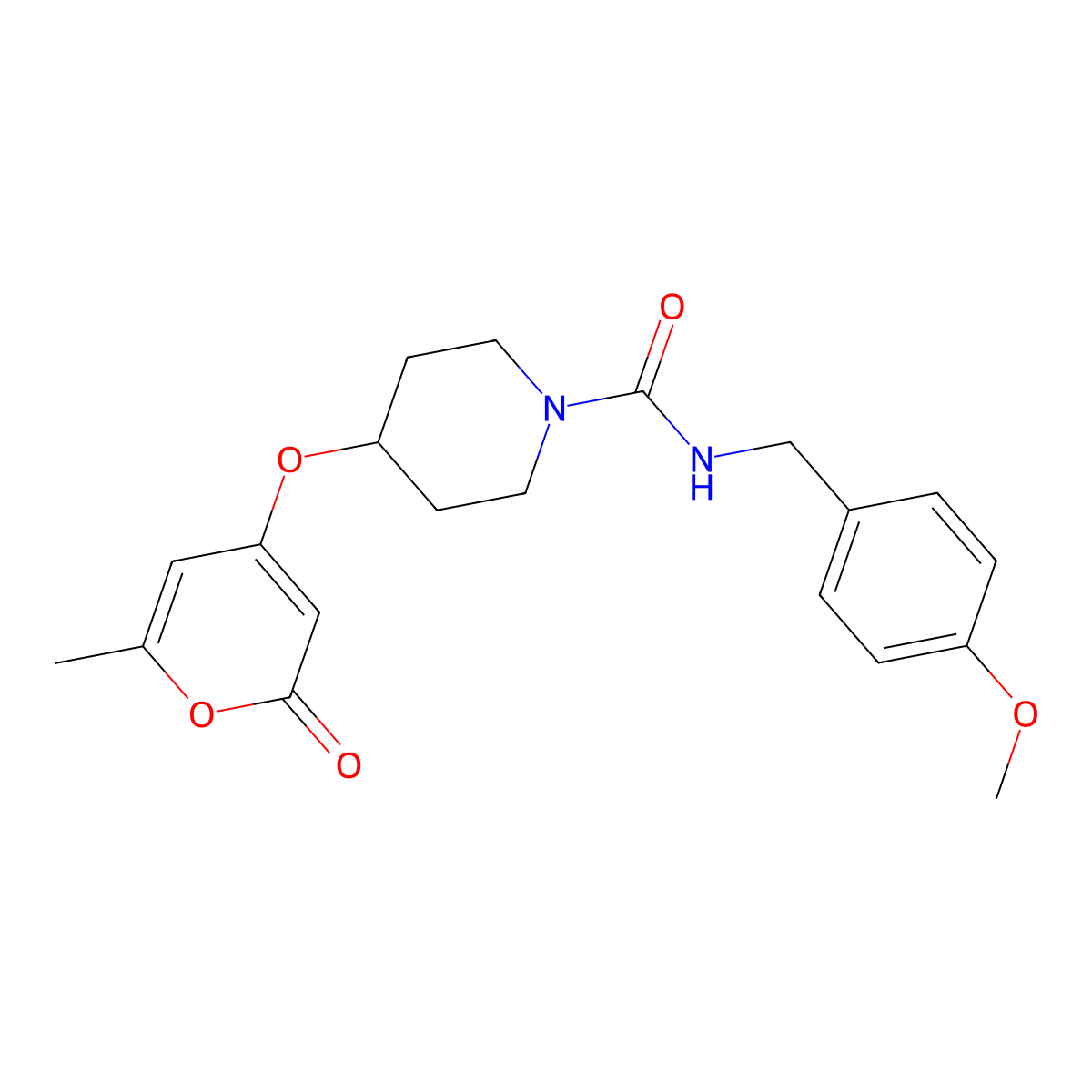N-(4-methoxybenzyl)-4-((6-methyl-2-oxo-2H-pyran-4-yl)oxy)piperidine-1-carboxamide molecular structure, CAS 1706224-70-5