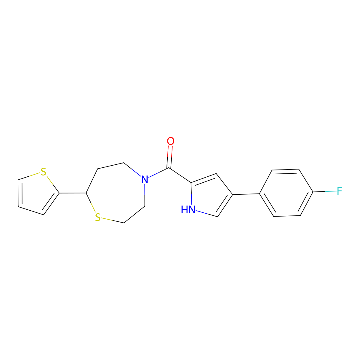 (4-(4-fluorophenyl)-1H-pyrrol-2-yl)(7-(thiophen-2-yl)-1,4-thiazepan-4-yl)methanone molecular structure, CAS 1706224-73-8