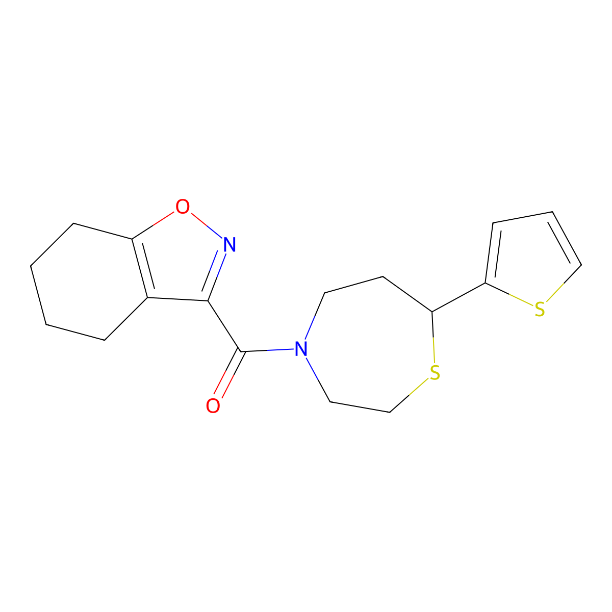 (4,5,6,7-Tetrahydrobenzo[d]isoxazol-3-yl)(7-(thiophen-2-yl)-1,4-thiazepan-4-yl)methanone molecular structure, CAS 1706225-05-9