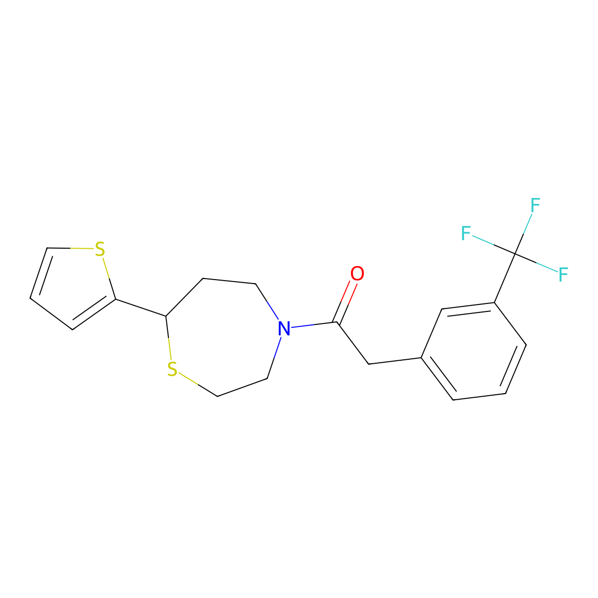 1-(7-(Thiophen-2-yl)-1,4-thiazepan-4-yl)-2-(3-(trifluoromethyl)phenyl)ethanone molecular structure, CAS 1706225-17-3
