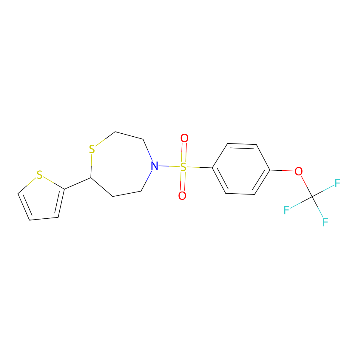7-(Thiophen-2-yl)-4-((4-(trifluoromethoxy)phenyl)sulfonyl)-1,4-thiazepane molecular structure, CAS 1706225-83-3