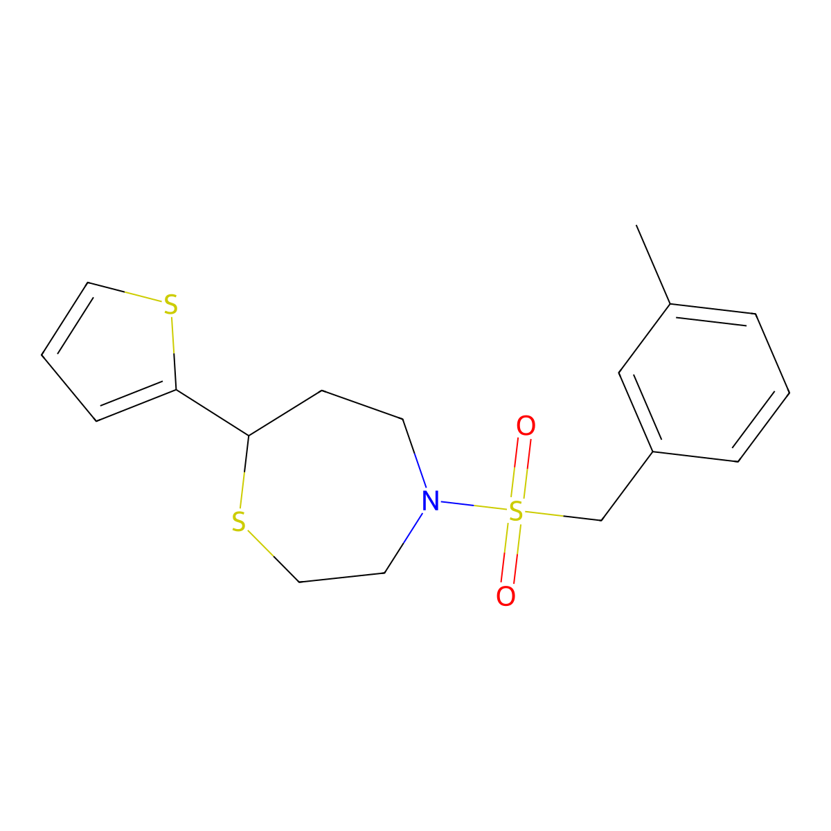 4-((3-Methylbenzyl)sulfonyl)-7-(thiophen-2-yl)-1,4-thiazepane molecular structure, CAS 1706225-91-3