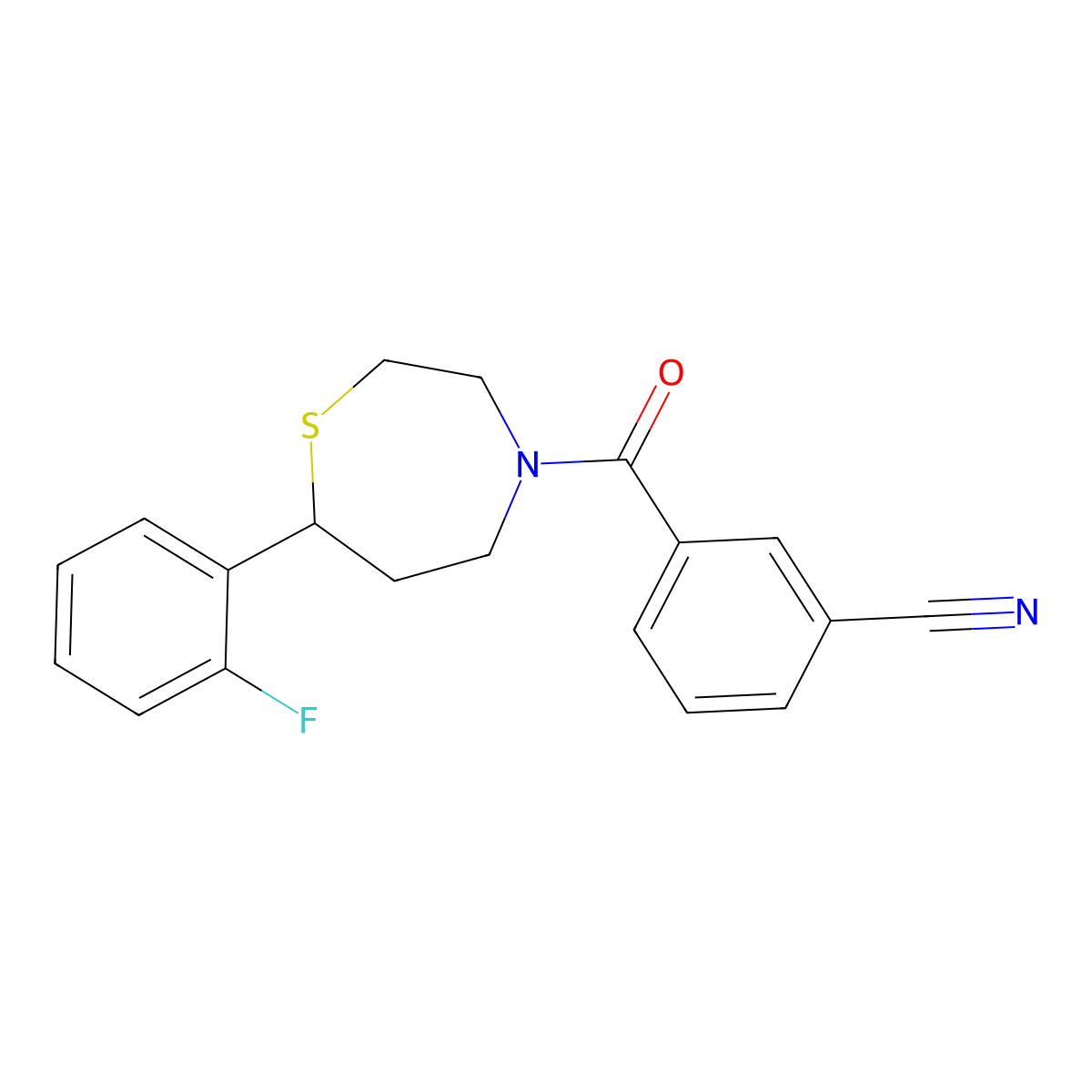 3-[7-(2-Fluorophenyl)-1,4-thiazepane-4-carbonyl]benzonitrile molecular structure, CAS 1706226-40-5