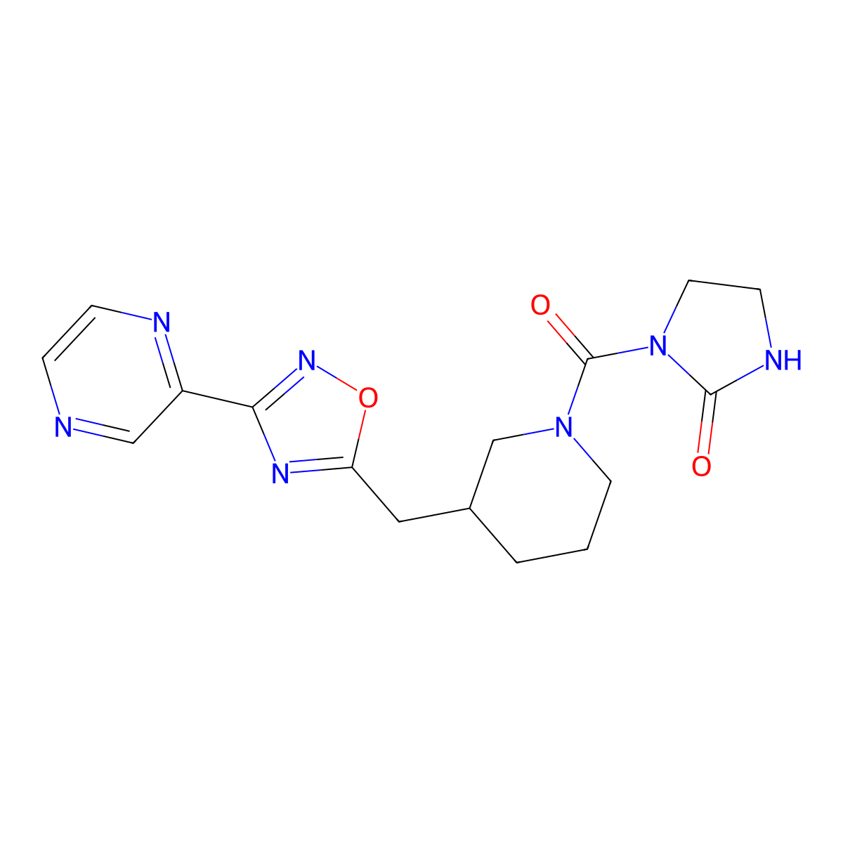 1-(3-{[3-(Pyrazin-2-yl)-1,2,4-oxadiazol-5-yl]methyl}piperidine-1-carbonyl)imidazolidin-2-one molecular structure, CAS 1706229-59-5