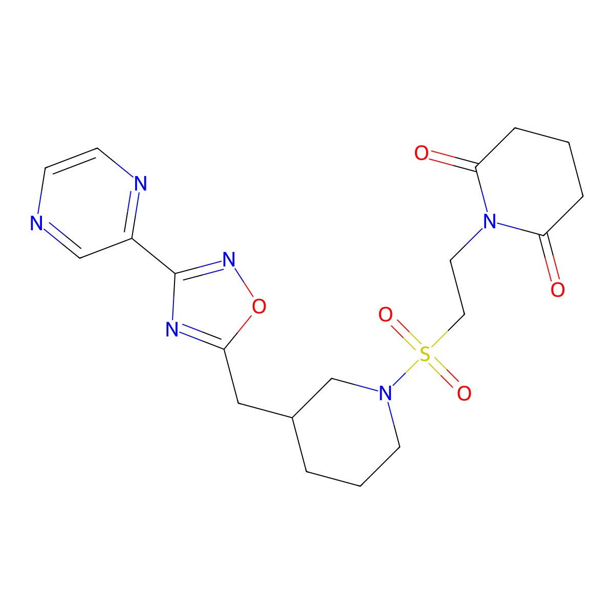 1-{2-[(3-{[3-(Pyrazin-2-yl)-1,2,4-oxadiazol-5-yl]methyl}piperidin-1-yl)sulfonyl]ethyl}piperidine-2,6-dione molecular structure, CAS 1706229-69-7
