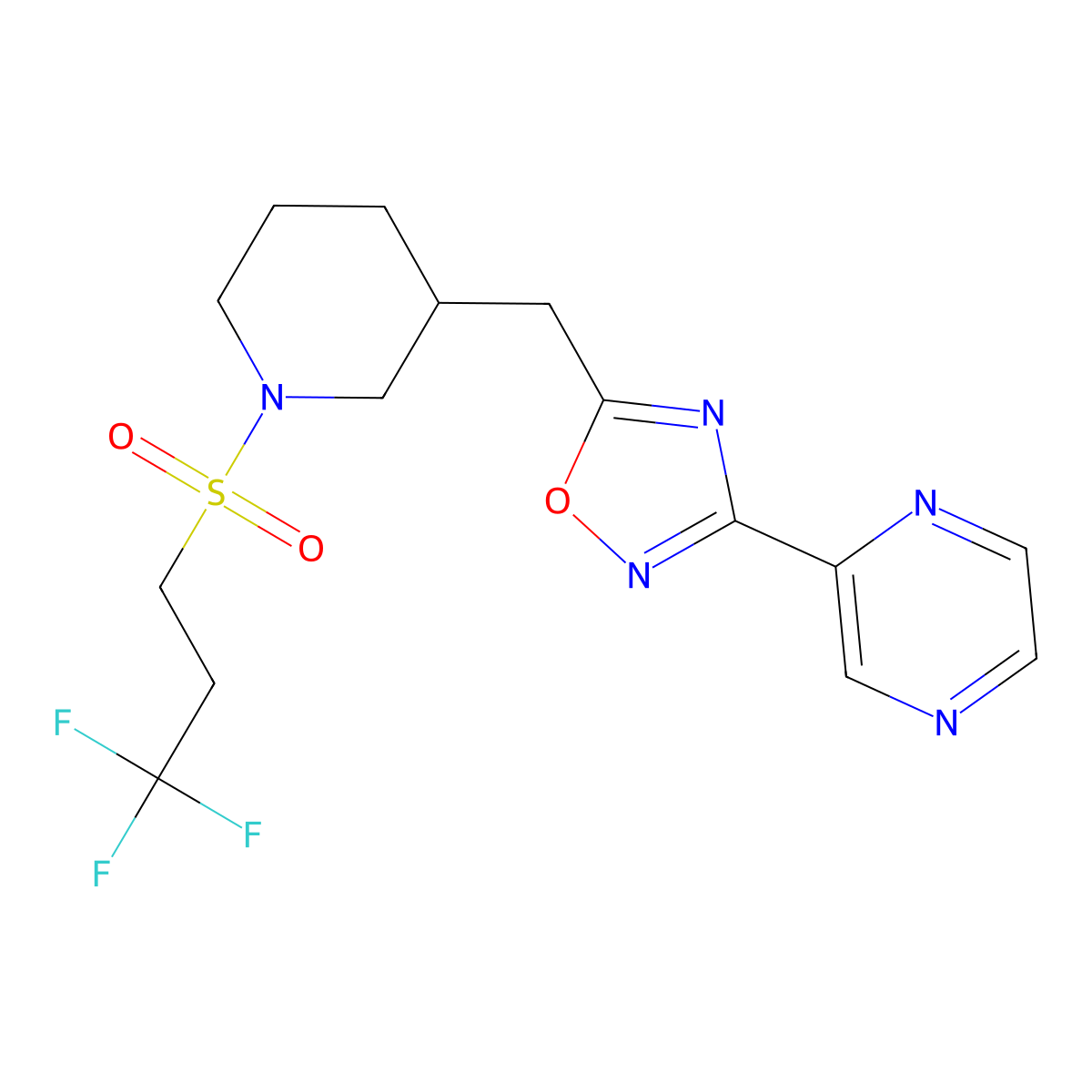 3-(Pyrazin-2-yl)-5-((1-((3,3,3-trifluoropropyl)sulfonyl)piperidin-3-yl)methyl)-1,2,4-oxadiazole molecular structure, CAS 1706229-90-4