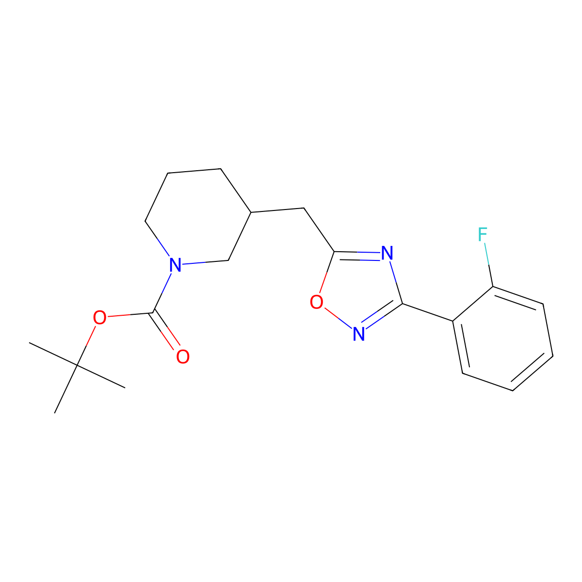 Tert-butyl 3-((3-(2-fluorophenyl)-1,2,4-oxadiazol-5-yl)methyl)piperidine-1-carboxylate molecular structure, CAS 1706232-55-4