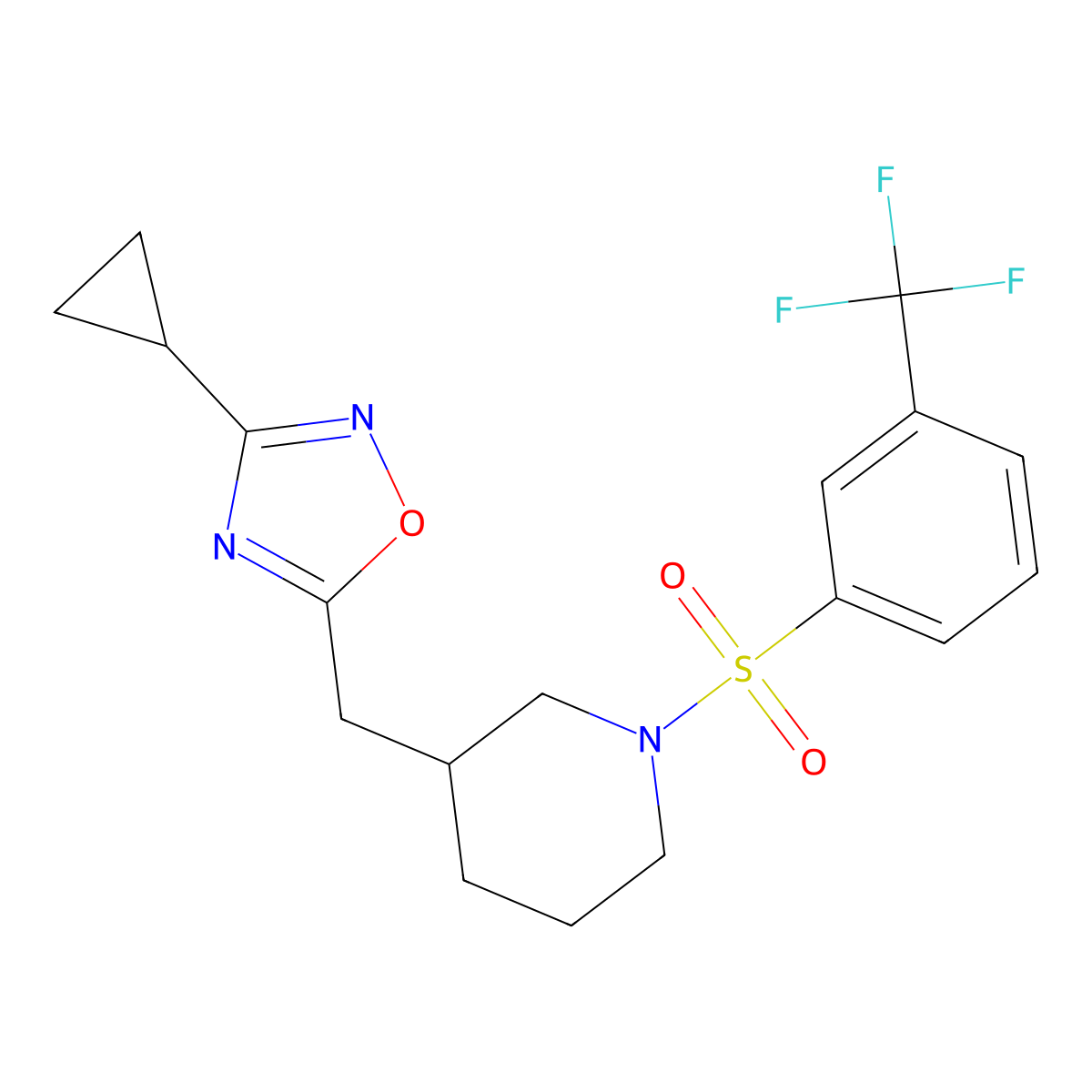 3-Cyclopropyl-5-((1-((3-(trifluoromethyl)phenyl)sulfonyl)piperidin-3-yl)methyl)-1,2,4-oxadiazole molecular structure, CAS 1706233-11-5