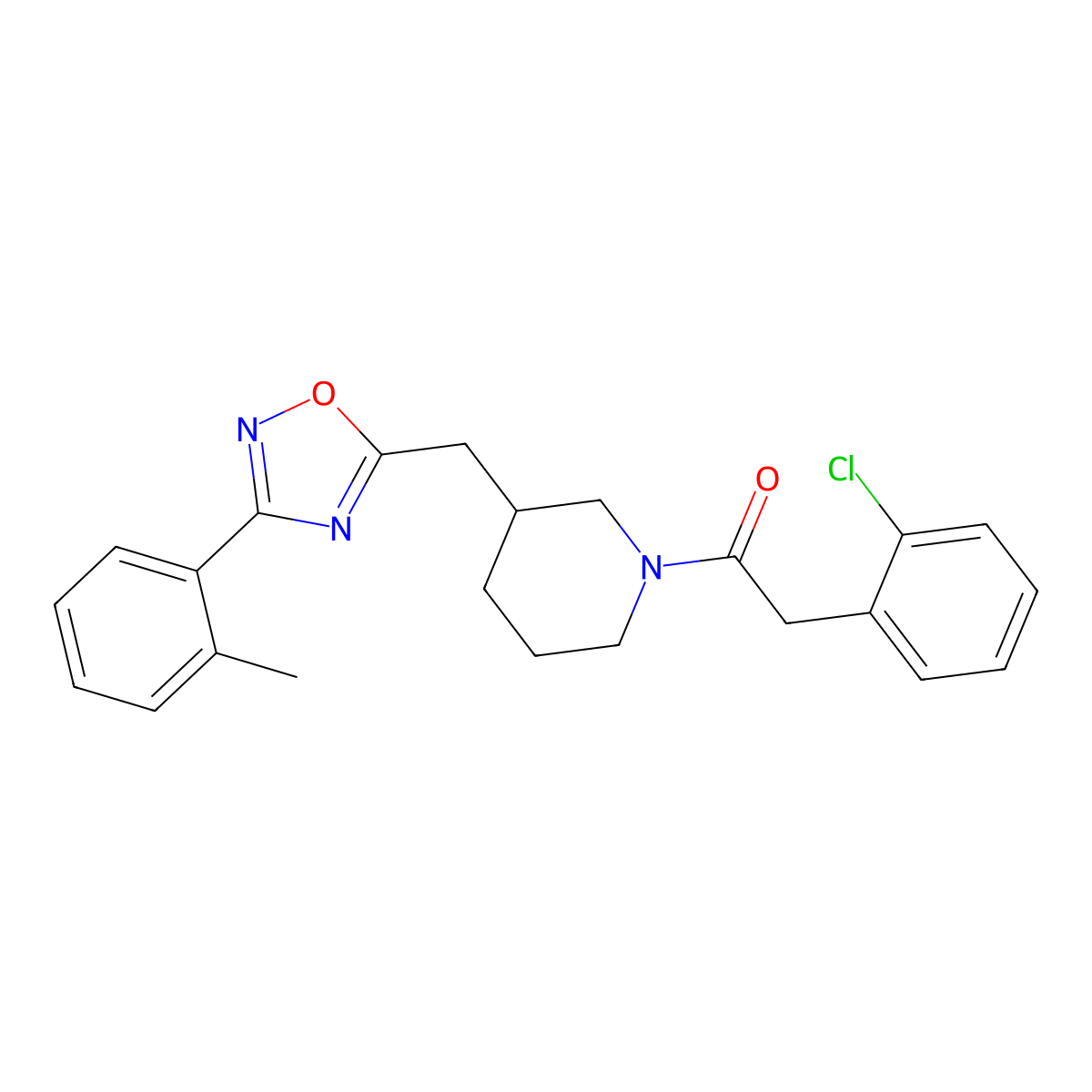 2-(2-Chlorophenyl)-1-(3-((3-(o-tolyl)-1,2,4-oxadiazol-5-yl)methyl)piperidin-1-yl)ethanone molecular structure, CAS 1706234-92-5