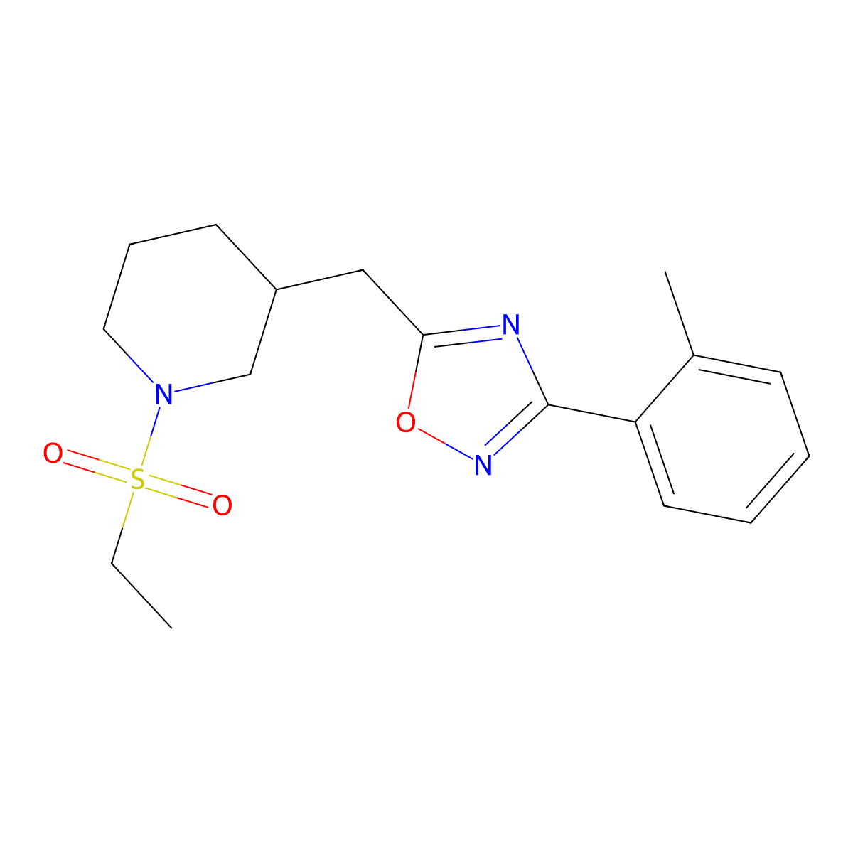 5-((1-(Ethylsulfonyl)piperidin-3-yl)methyl)-3-(o-tolyl)-1,2,4-oxadiazole molecular structure, CAS 1706235-79-1
