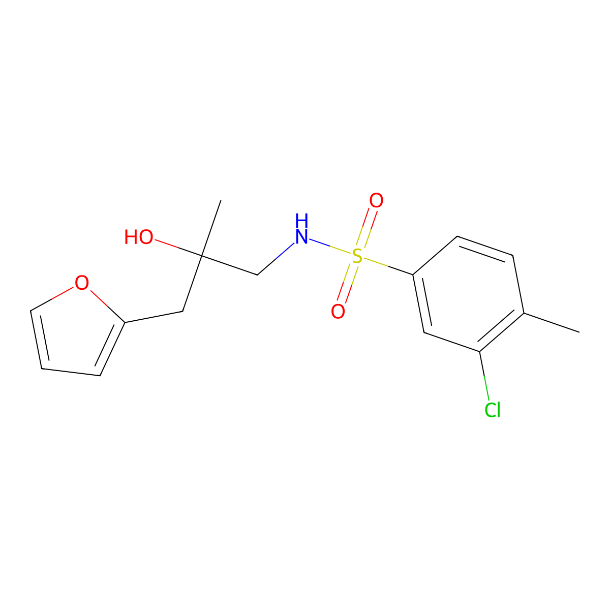 3-chloro-N-{2-[(furan-2-yl)methyl]-2-hydroxypropyl}-4-methylbenzene-1-sulfonamide molecular structure, CAS 1706255-59-5