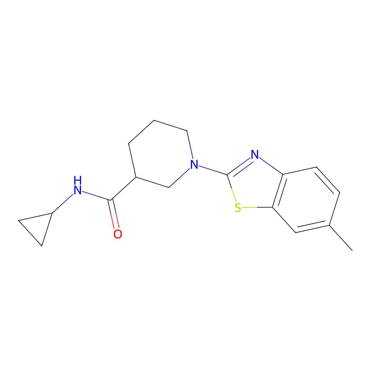 N-cyclopropyl-1-(6-methylbenzo[d]thiazol-2-yl)piperidine-3-carboxamide molecular structure, CAS 1706256-82-7