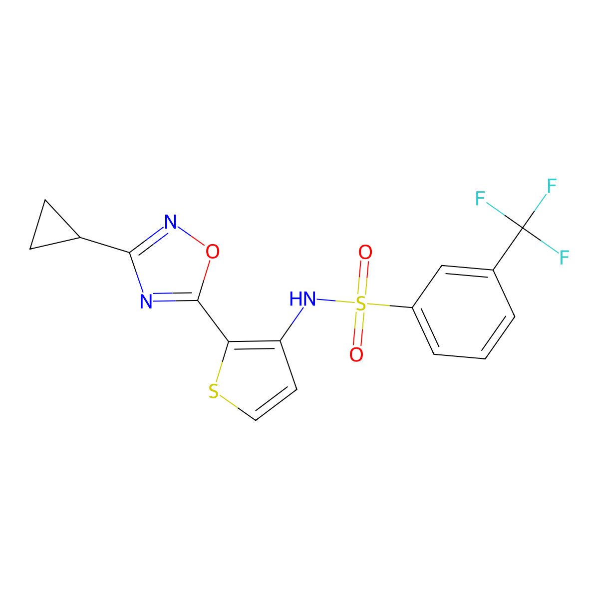 N-(2-(3-cyclopropyl-1,2,4-oxadiazol-5-yl)thiophen-3-yl)-3-(trifluoromethyl)benzenesulfonamide molecular structure, CAS 1706263-42-4