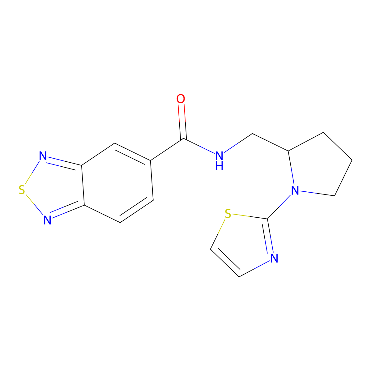 N-((1-(thiazol-2-yl)pyrrolidin-2-yl)methyl)benzo[c][1,2,5]thiadiazole-5-carboxamide molecular structure, CAS 1706264-16-5