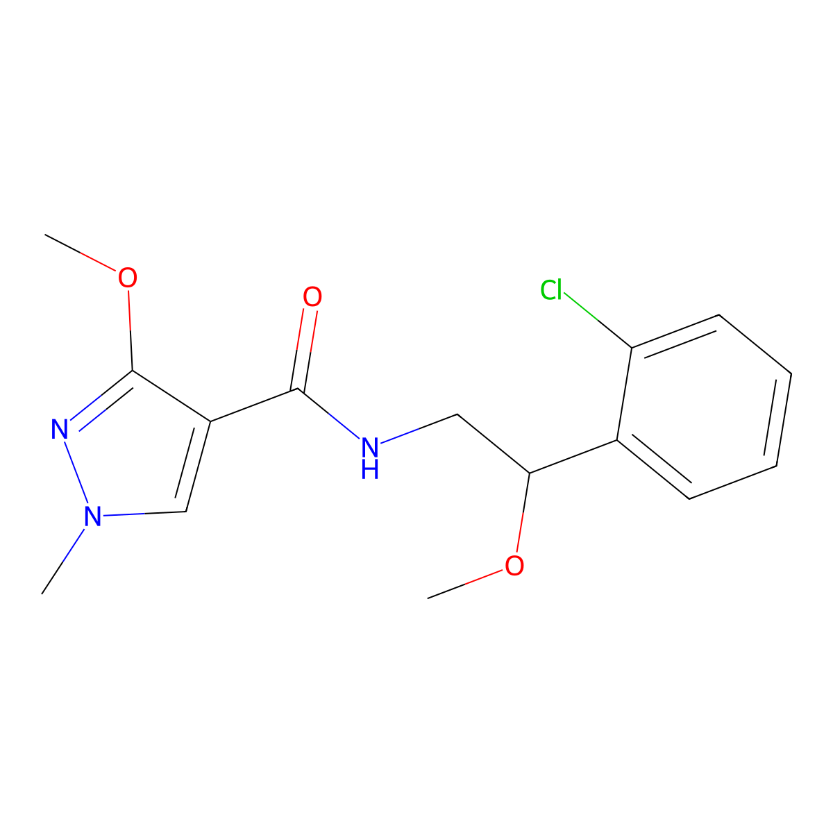 N-(2-(2-chlorophenyl)-2-methoxyethyl)-3-methoxy-1-methyl-1H-pyrazole-4-carboxamide molecular structure, CAS 1706266-15-0