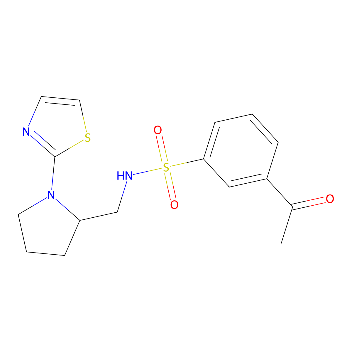 3-acetyl-N-((1-(thiazol-2-yl)pyrrolidin-2-yl)methyl)benzenesulfonamide molecular structure, CAS 1706266-16-1