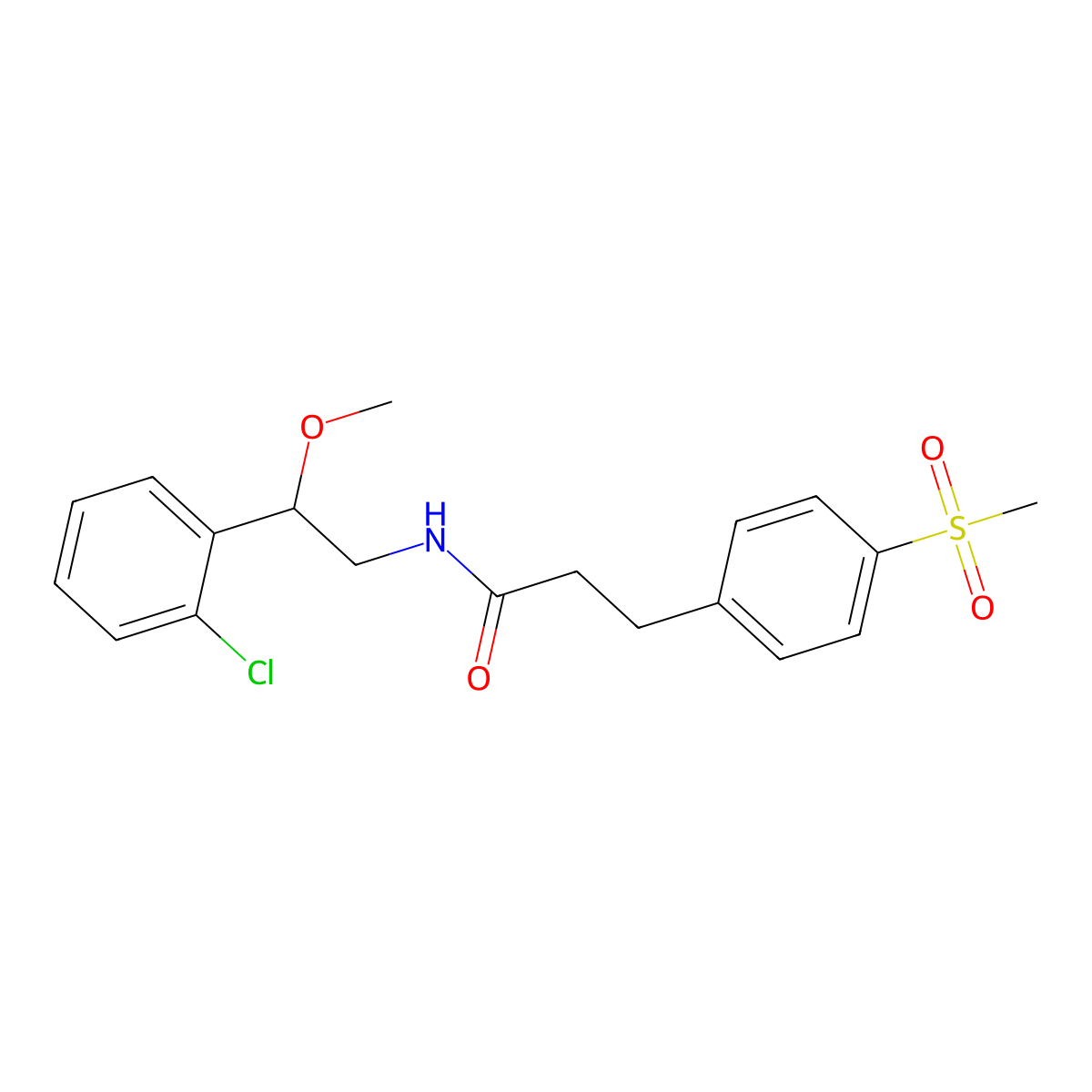 N-(2-(2-chlorophenyl)-2-methoxyethyl)-3-(4-(methylsulfonyl)phenyl)propanamide molecular structure, CAS 1706266-63-8