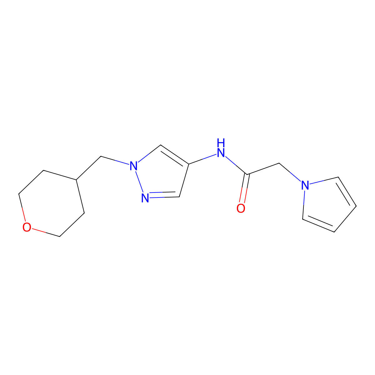 2-(1H-pyrrol-1-yl)-N-(1-((tetrahydro-2H-pyran-4-yl)methyl)-1H-pyrazol-4-yl)acetamide molecular structure, CAS 1706270-07-6