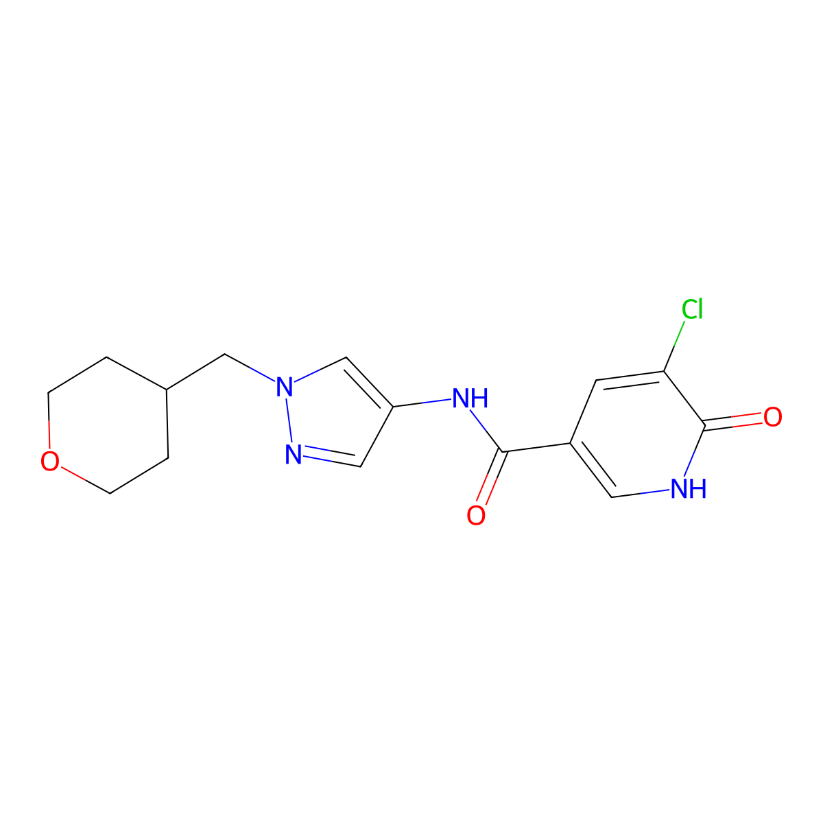 5-chloro-6-hydroxy-N-(1-((tetrahydro-2H-pyran-4-yl)methyl)-1H-pyrazol-4-yl)nicotinamide molecular structure, CAS 1706270-34-9