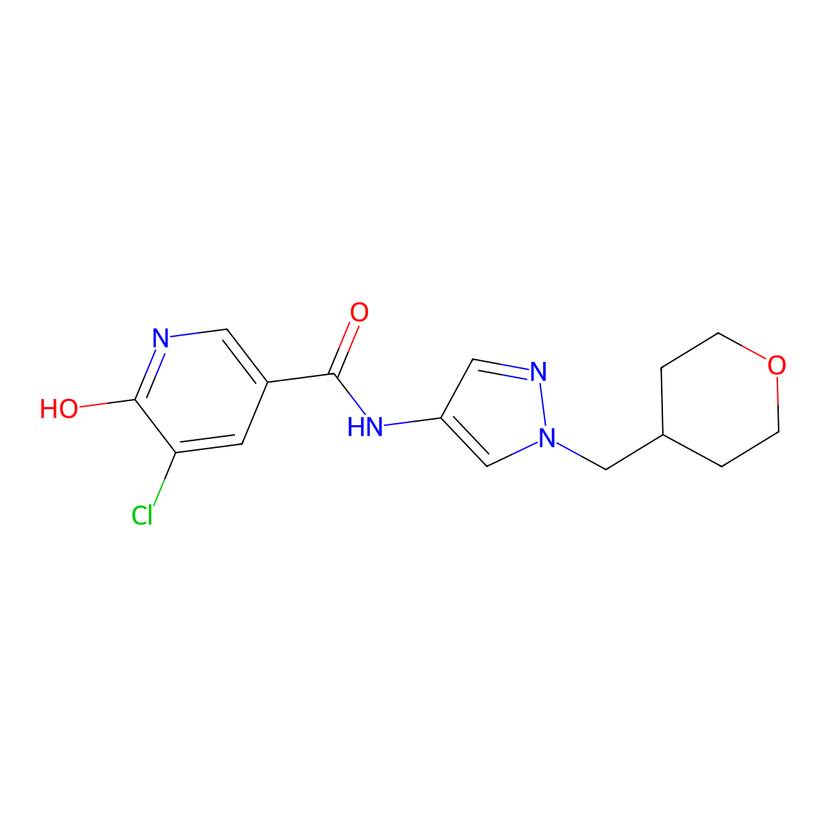 5-chloro-6-hydroxy-N-(1-((tetrahydro-2H-pyran-4-yl)methyl)-1H-pyrazol-4-yl)nicotinamide molecular structure, CAS 1706270-34-9
