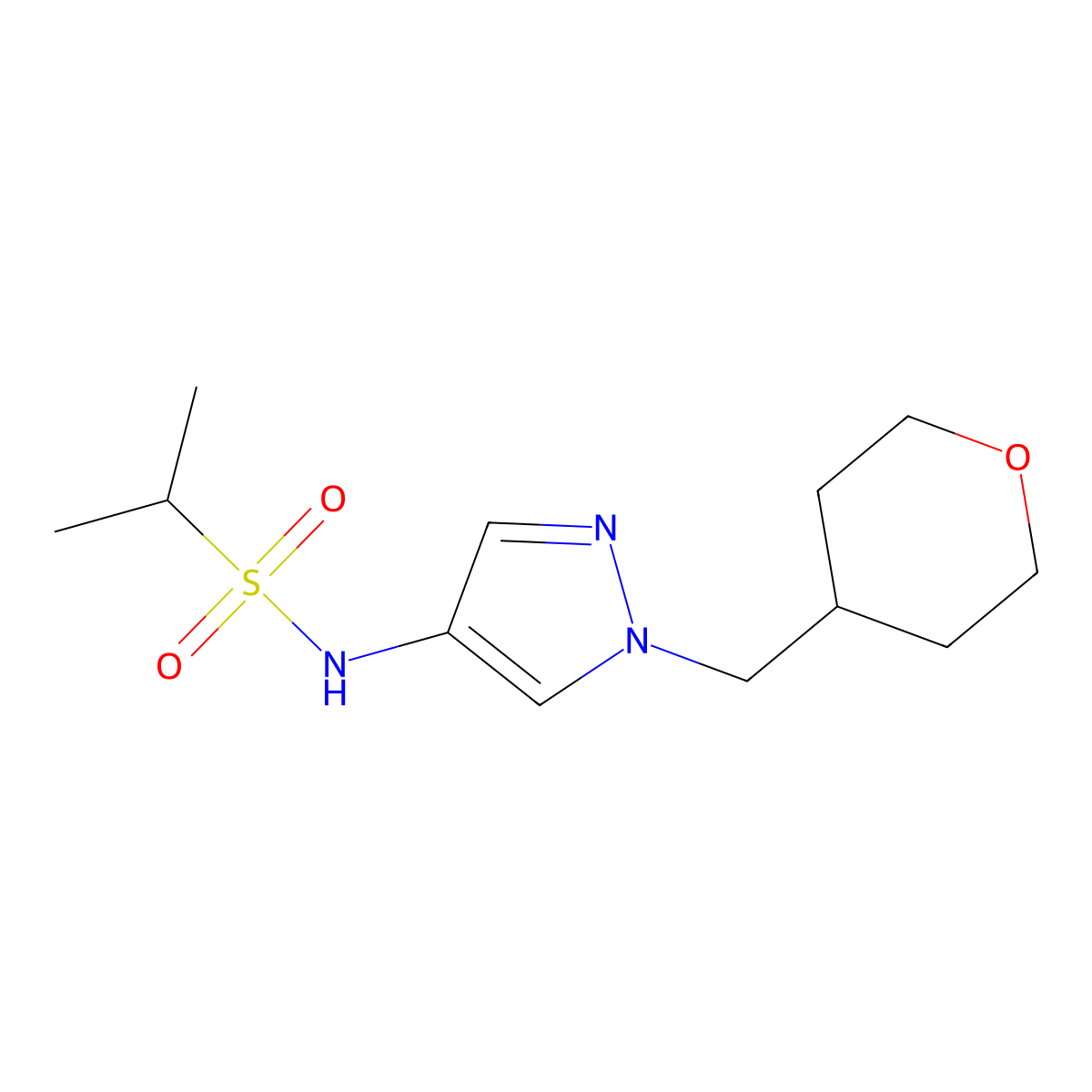 N-(1-((tetrahydro-2H-pyran-4-yl)methyl)-1H-pyrazol-4-yl)propane-2-sulfonamide molecular structure, CAS 1706270-68-9