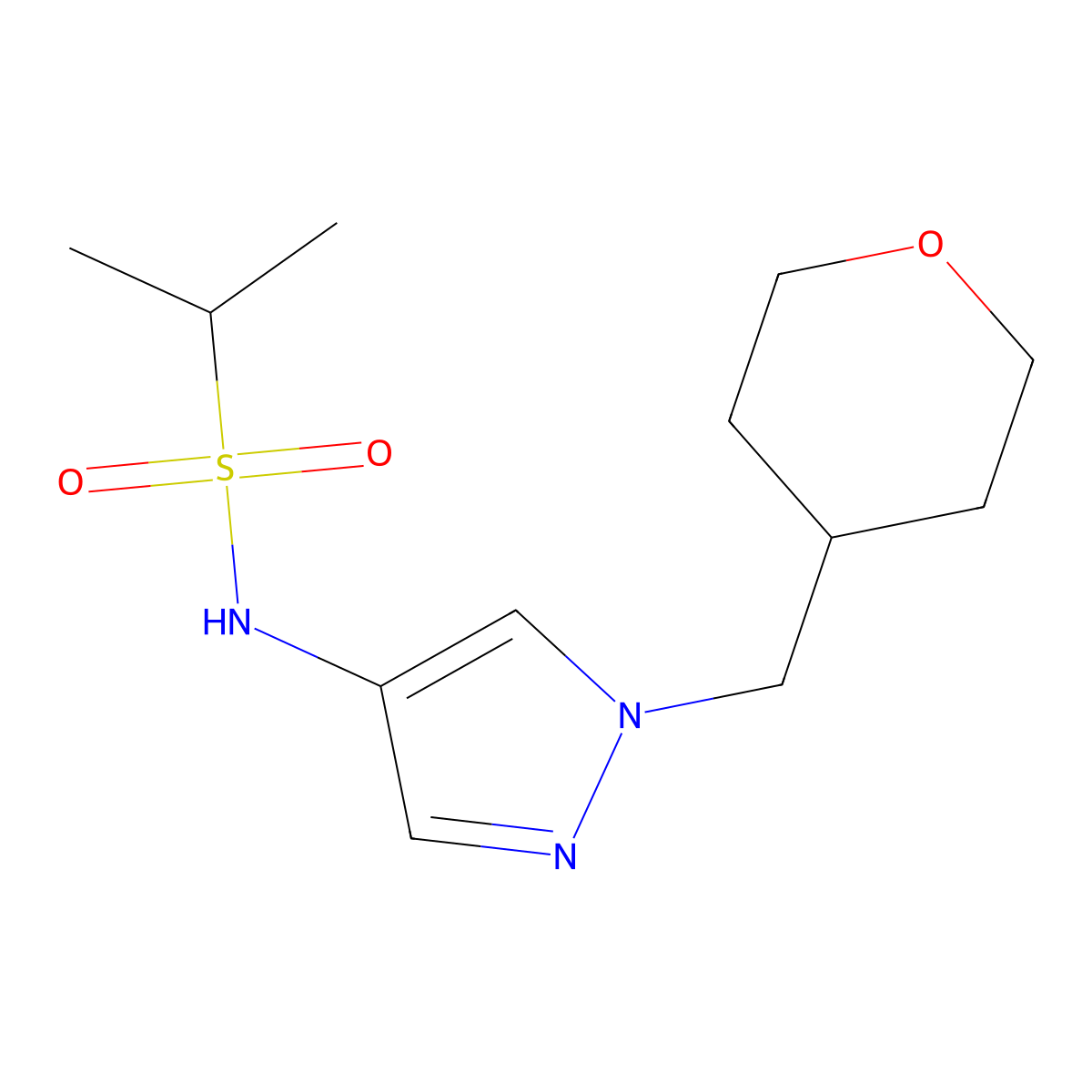 N-(1-((tetrahydro-2H-pyran-4-yl)methyl)-1H-pyrazol-4-yl)propane-2-sulfonamide molecular structure, CAS 1706270-68-9