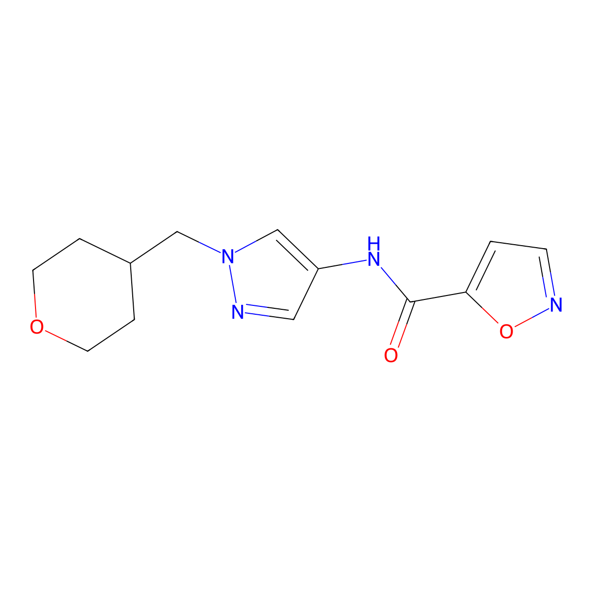 N-(1-((tetrahydro-2H-pyran-4-yl)methyl)-1H-pyrazol-4-yl)isoxazole-5-carboxamide molecular structure, CAS 1706273-84-8