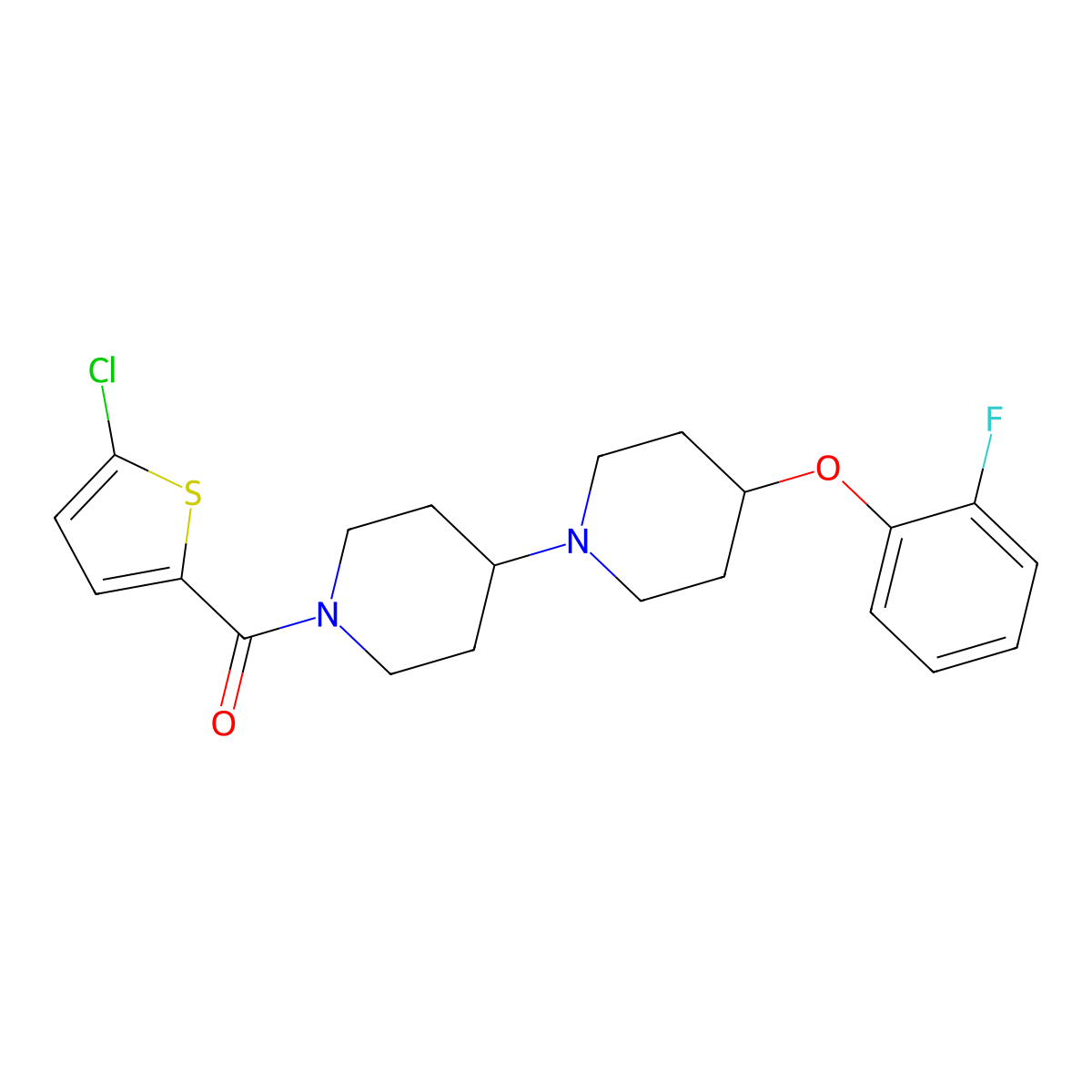 (5-Chlorothiophen-2-yl)(4-(2-fluorophenoxy)-[1,4'-bipiperidin]-1'-yl)methanone molecular structure, CAS 1706274-02-3