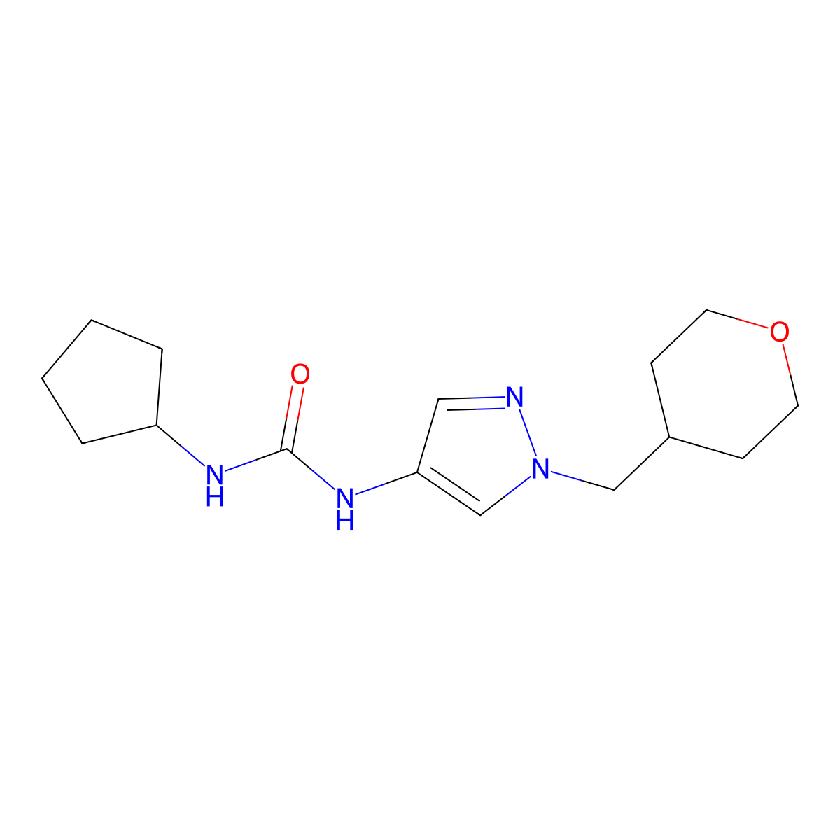 1-cyclopentyl-3-(1-((tetrahydro-2H-pyran-4-yl)methyl)-1H-pyrazol-4-yl)urea molecular structure, CAS 1706275-51-5