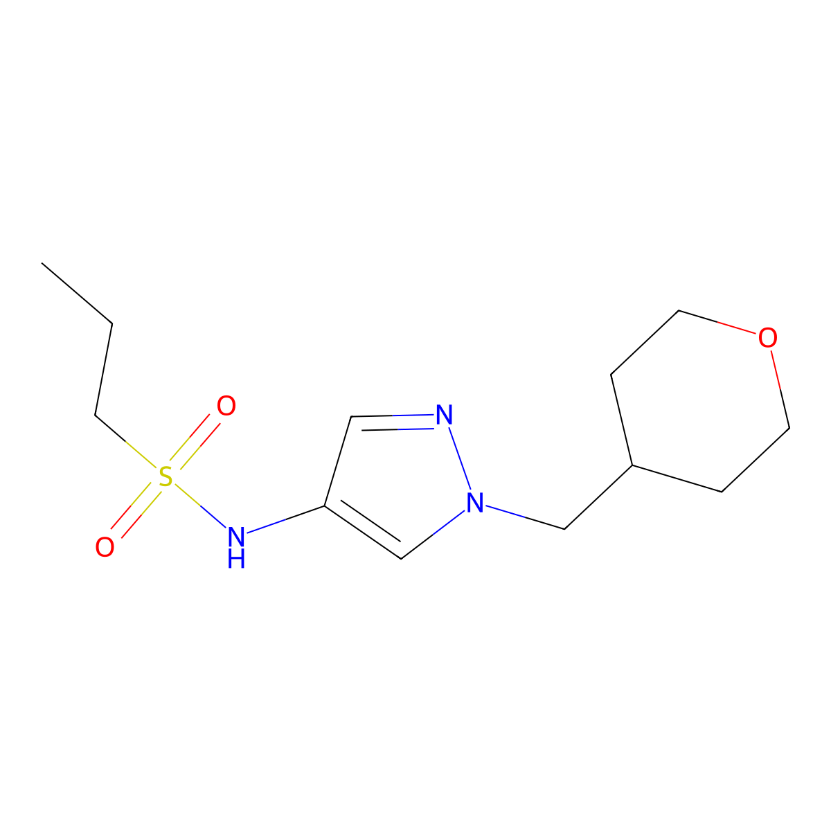 N-(1-((tetrahydro-2H-pyran-4-yl)methyl)-1H-pyrazol-4-yl)propane-1-sulfonamide molecular structure, CAS 1706275-82-2