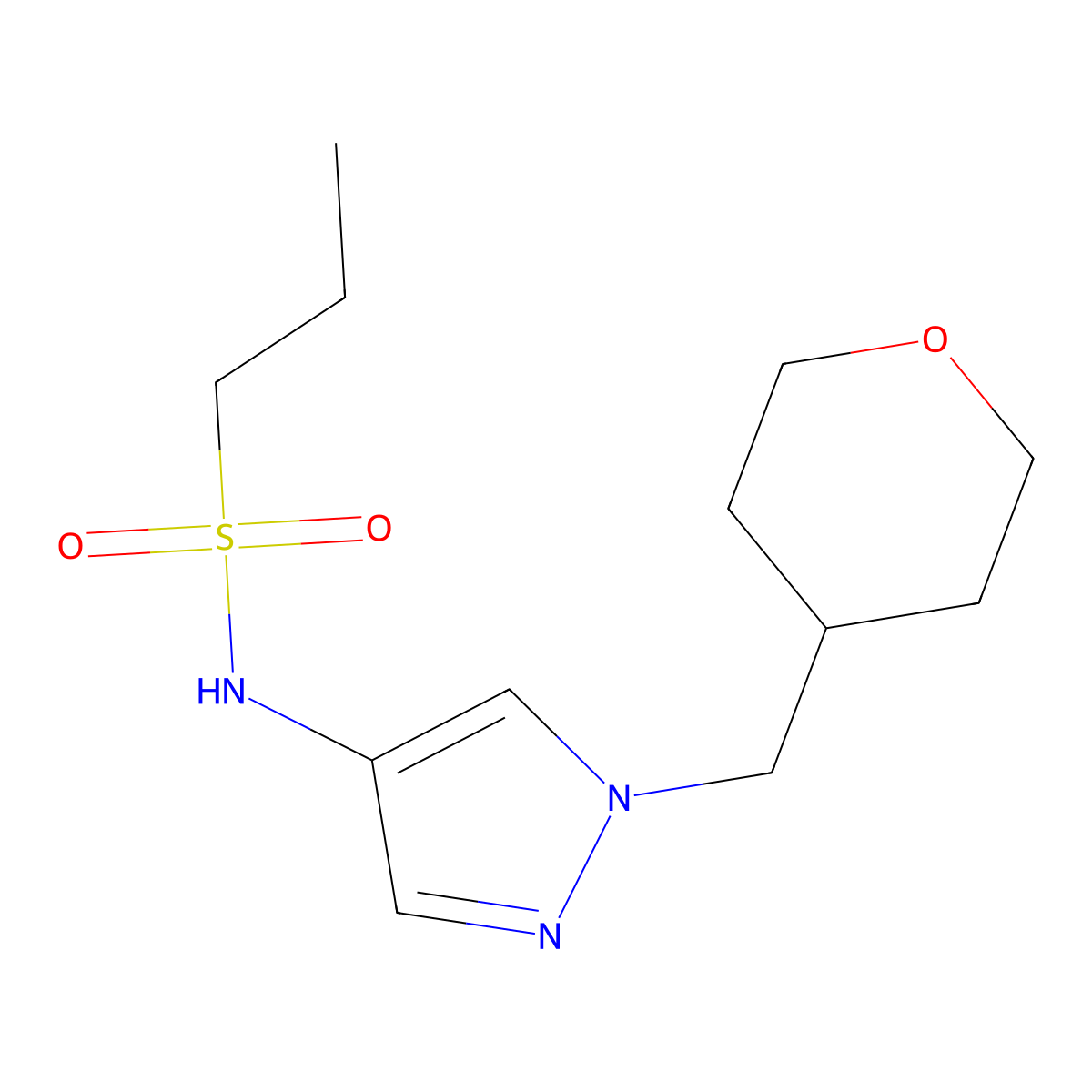 N-(1-((tetrahydro-2H-pyran-4-yl)methyl)-1H-pyrazol-4-yl)propane-1-sulfonamide molecular structure, CAS 1706275-82-2