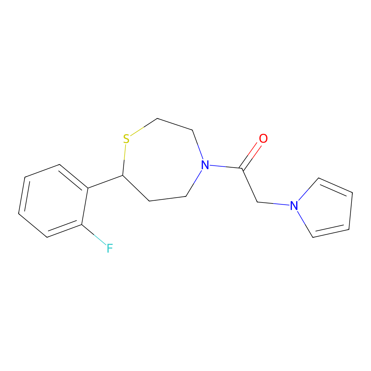 1-(7-(2-fluorophenyl)-1,4-thiazepan-4-yl)-2-(1H-pyrrol-1-yl)ethanone molecular structure, CAS 1706276-21-2