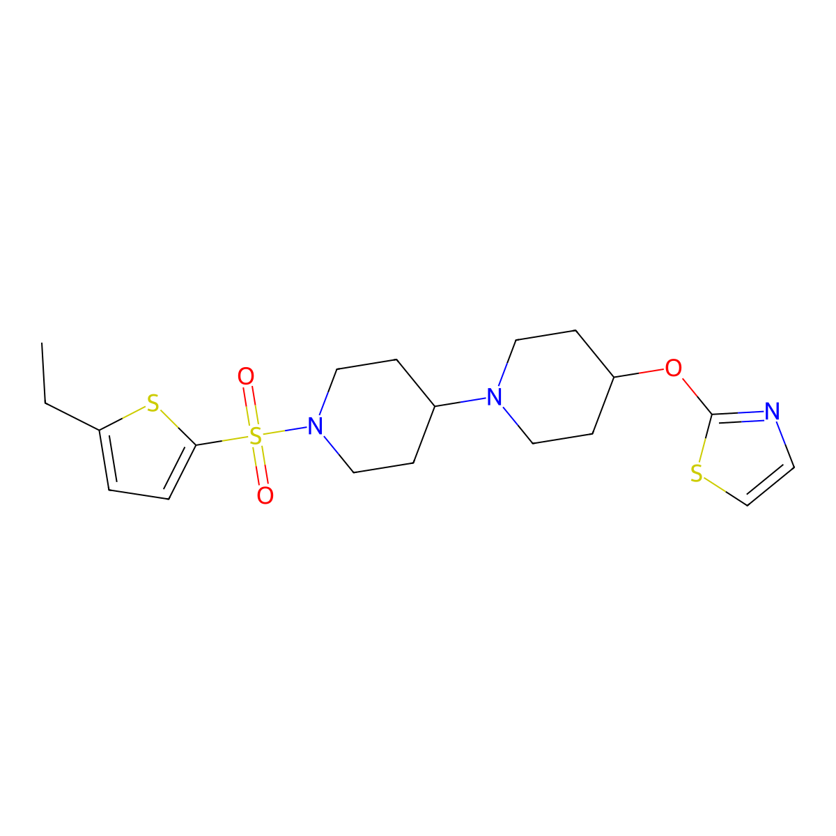 1'-[(5-Ethylthiophen-2-yl)sulfonyl]-4-(1,3-thiazol-2-yloxy)-1,4'-bipiperidine molecular structure, CAS 1706277-26-0