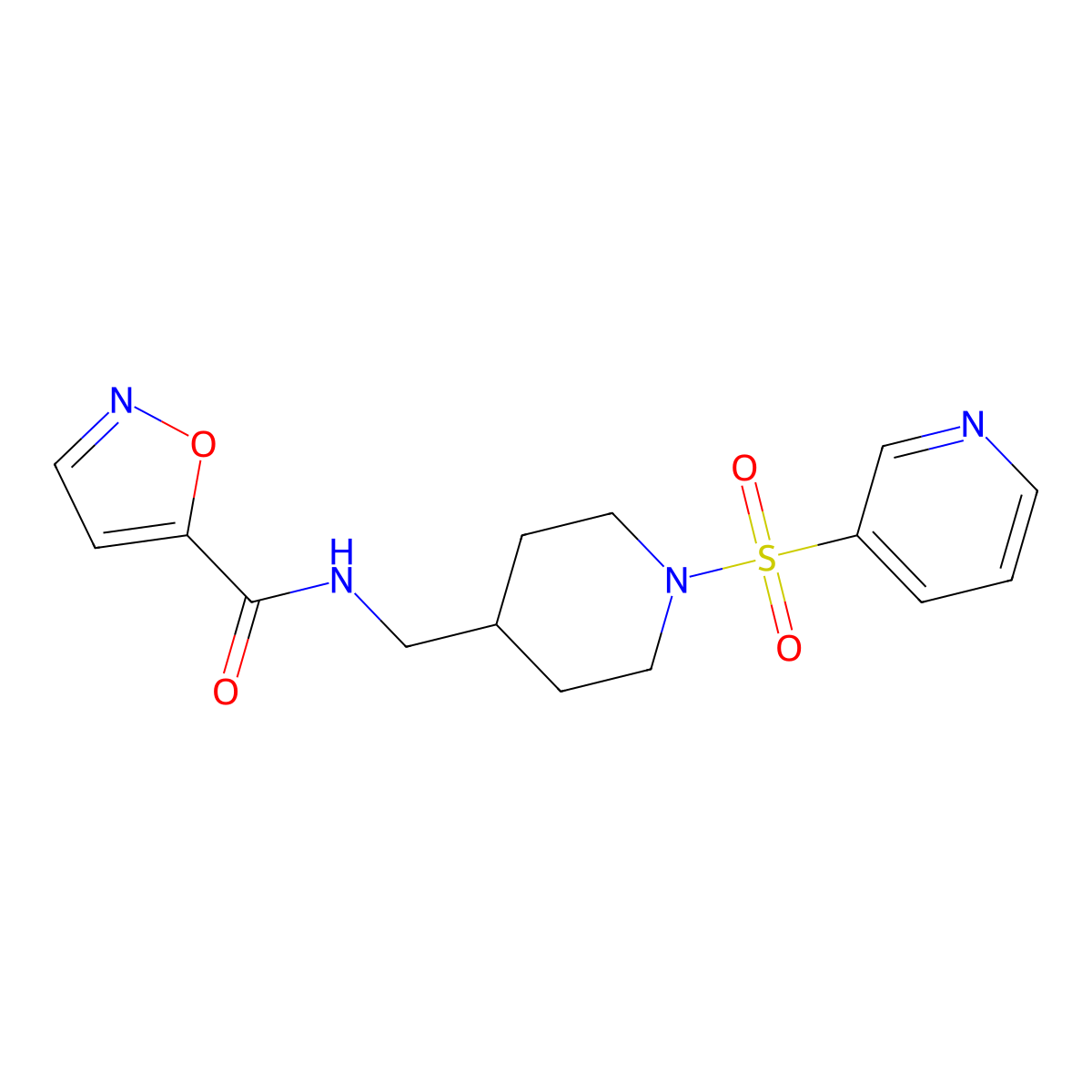 N-((1-(pyridin-3-ylsulfonyl)piperidin-4-yl)methyl)isoxazole-5-carboxamide molecular structure, CAS 1706279-82-4