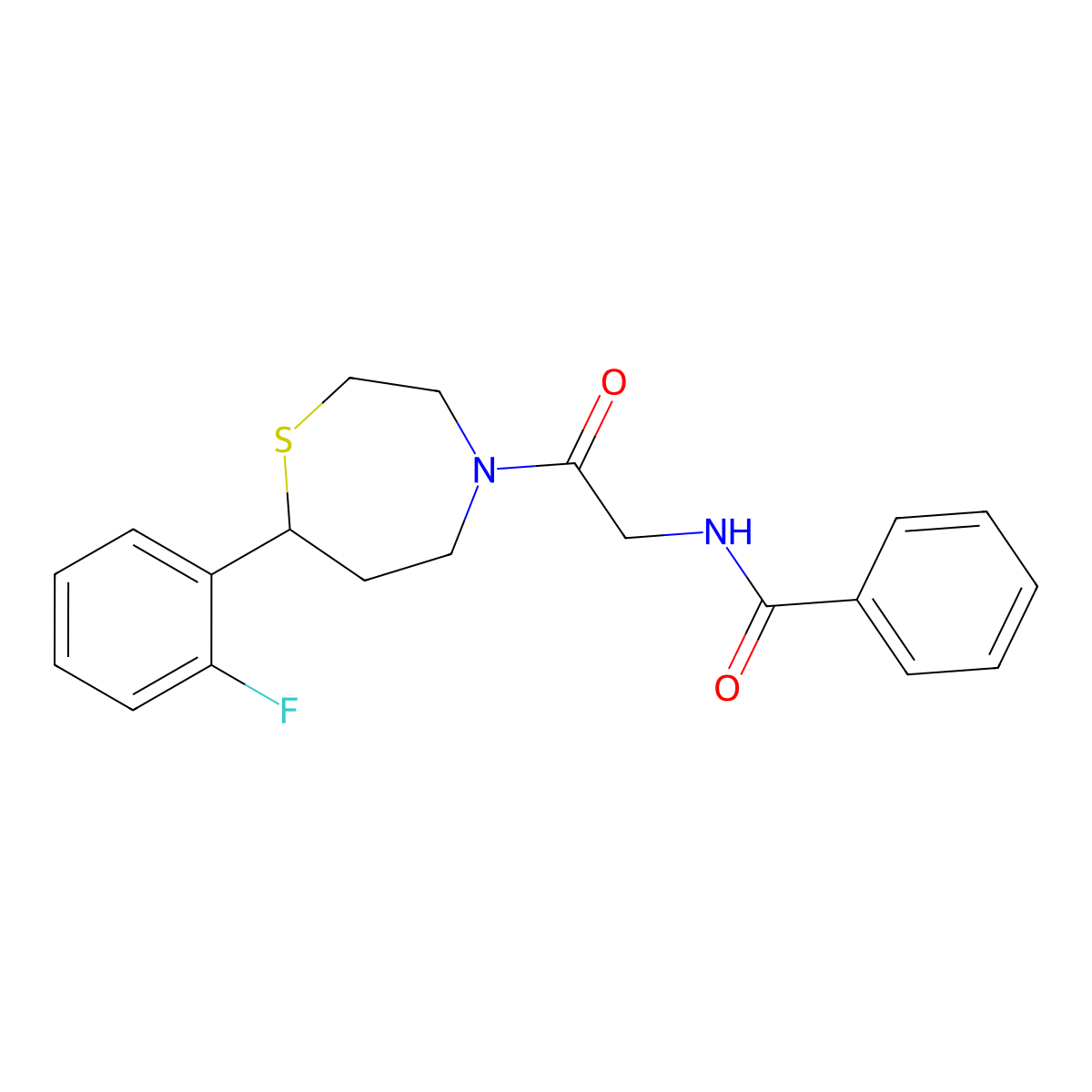 N-(2-(7-(2-fluorophenyl)-1,4-thiazepan-4-yl)-2-oxoethyl)benzamide molecular structure, CAS 1706283-01-3